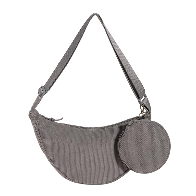 DKIIL NOIYB Women's Corduroy Crescent Moon Shoulder Bag - Retro Crossbody Hobo Purse for Shopping, Dating, Travel & Work | Stylish Half Moon Bum Bag for Everyday Use, Office & Weekend Outings