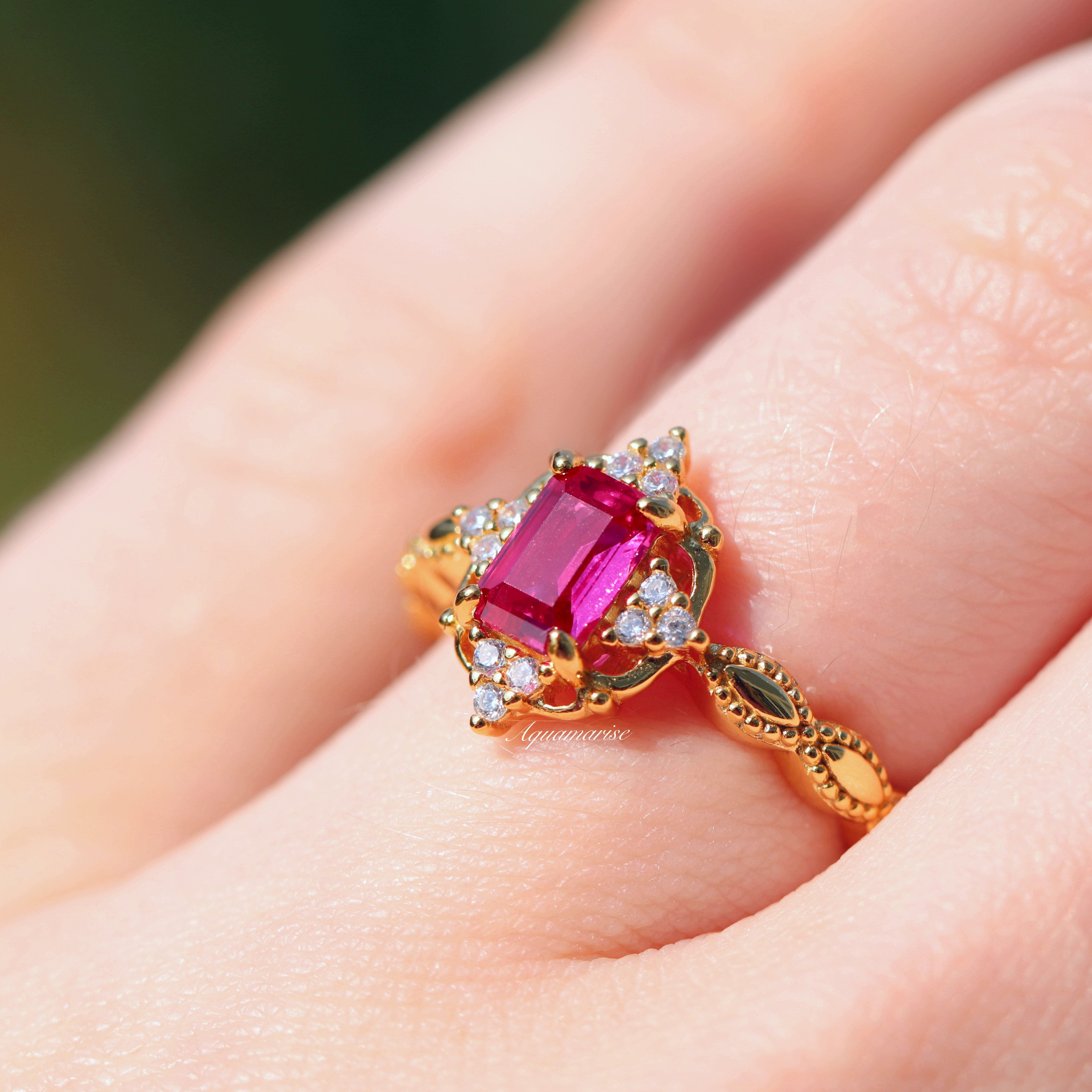 Vintage Ruby Ring 14K Yellow Gold Vermeil - Elegant Handmade Jewelry for Women, Perfect for Weddings, Anniversaries & Special Occasions