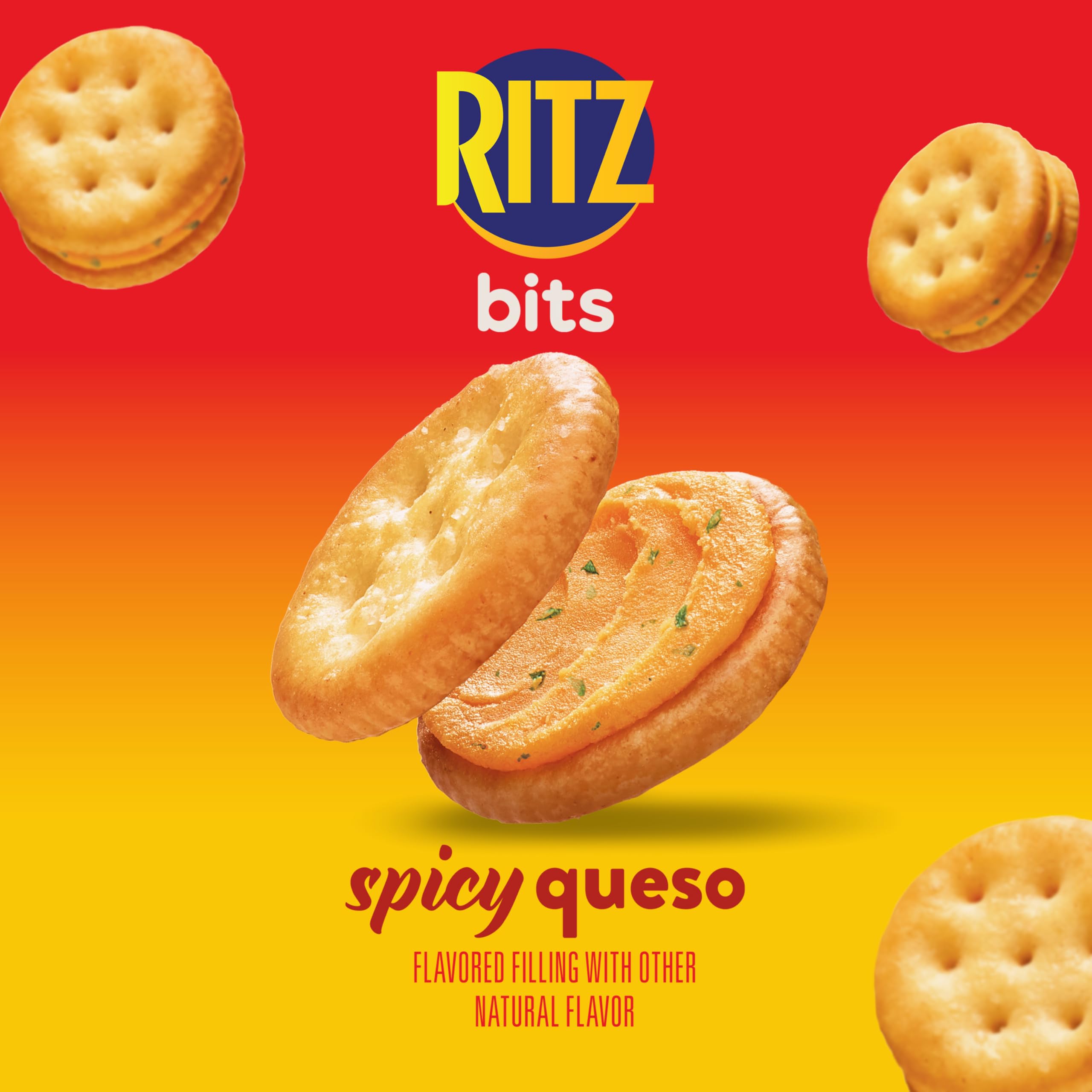 Spicy Queso Sandwich Crackers | RITZ Bits Bulk Snacks for Kids & Adults | 12 Pack (3 oz Bags) | Perfect for School Lunch, Office Snacks & On-the-Go Munching