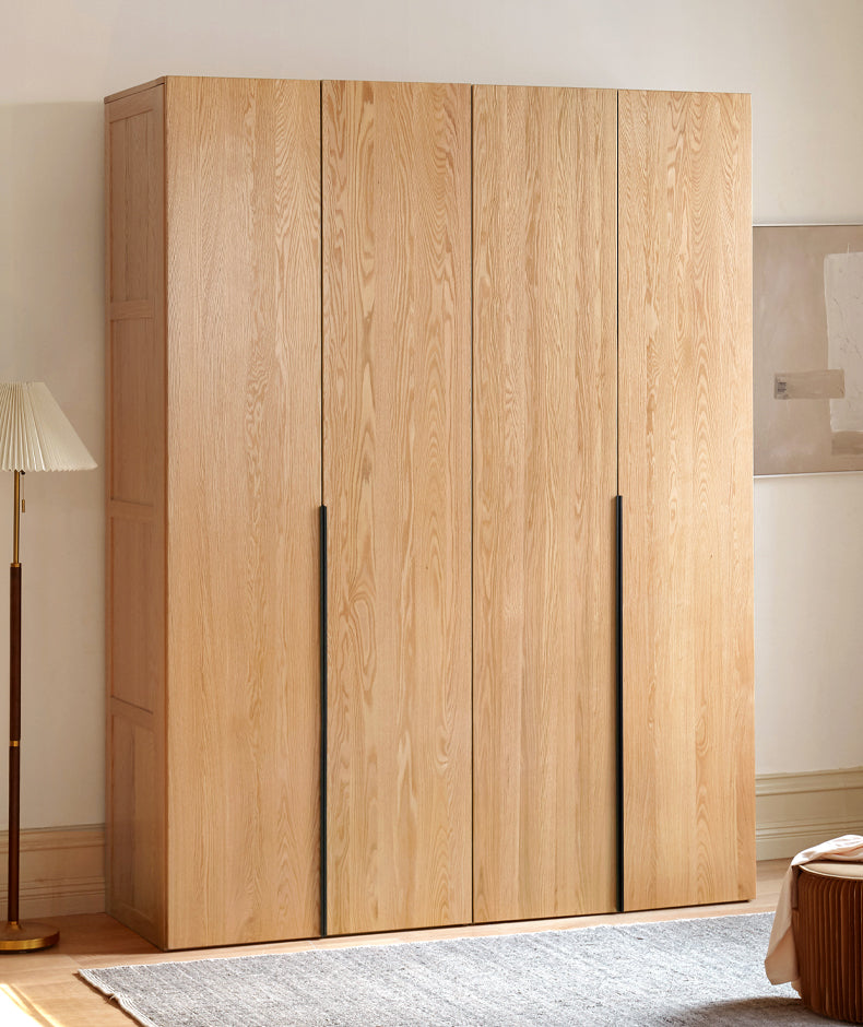 Solid Oak Wood Wardrobe - Modern High Closet for Bedroom & Living Room Storage | Durable & Stylish Furniture for Home Organization