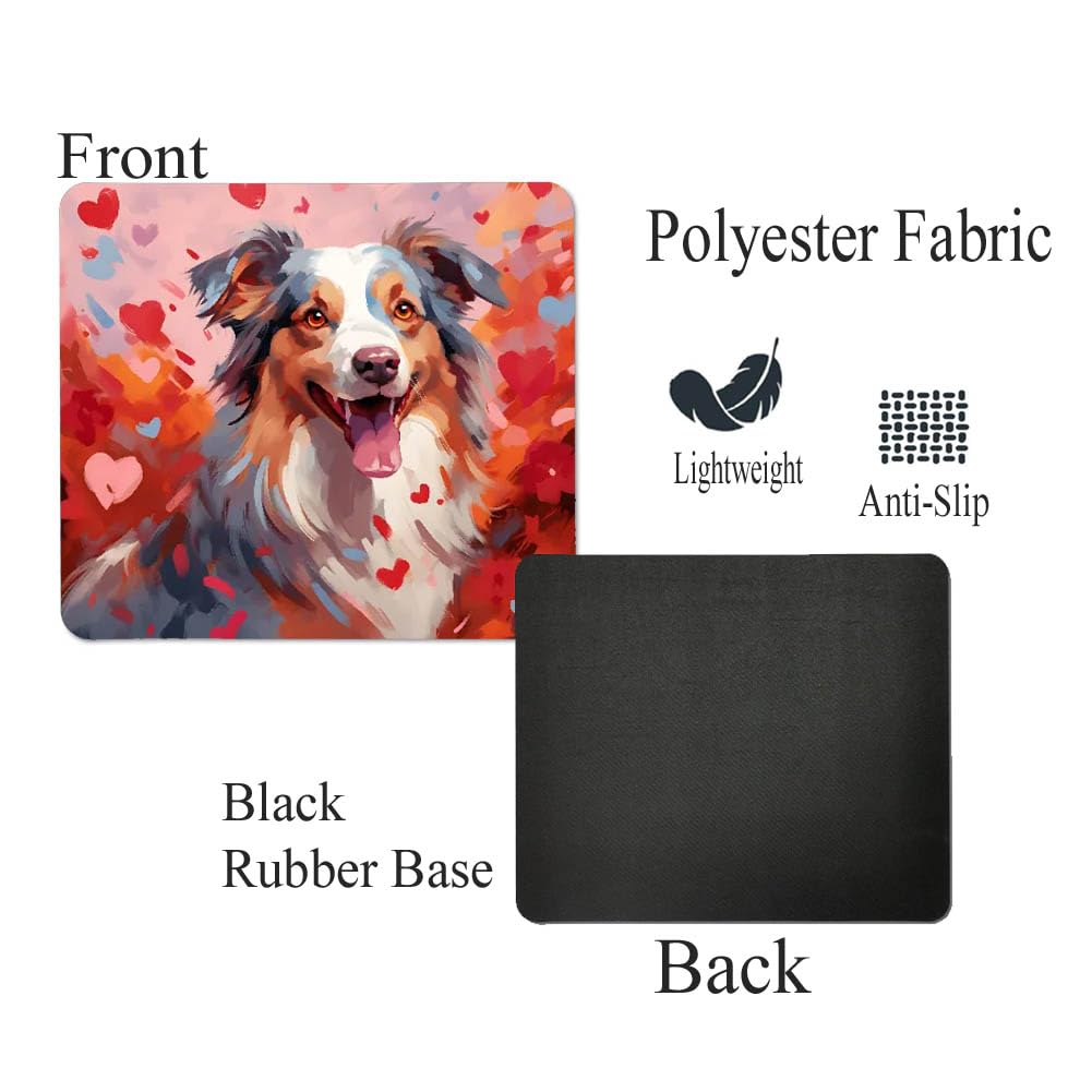Australian Shepherd Mouse Pad with Red Hearts - Non-Slip Rubber Desk Mat for Computer, Laptop & Office - Cute Puppy Design for Dog Lovers - Perfect for Home Office, Gaming & Workstations