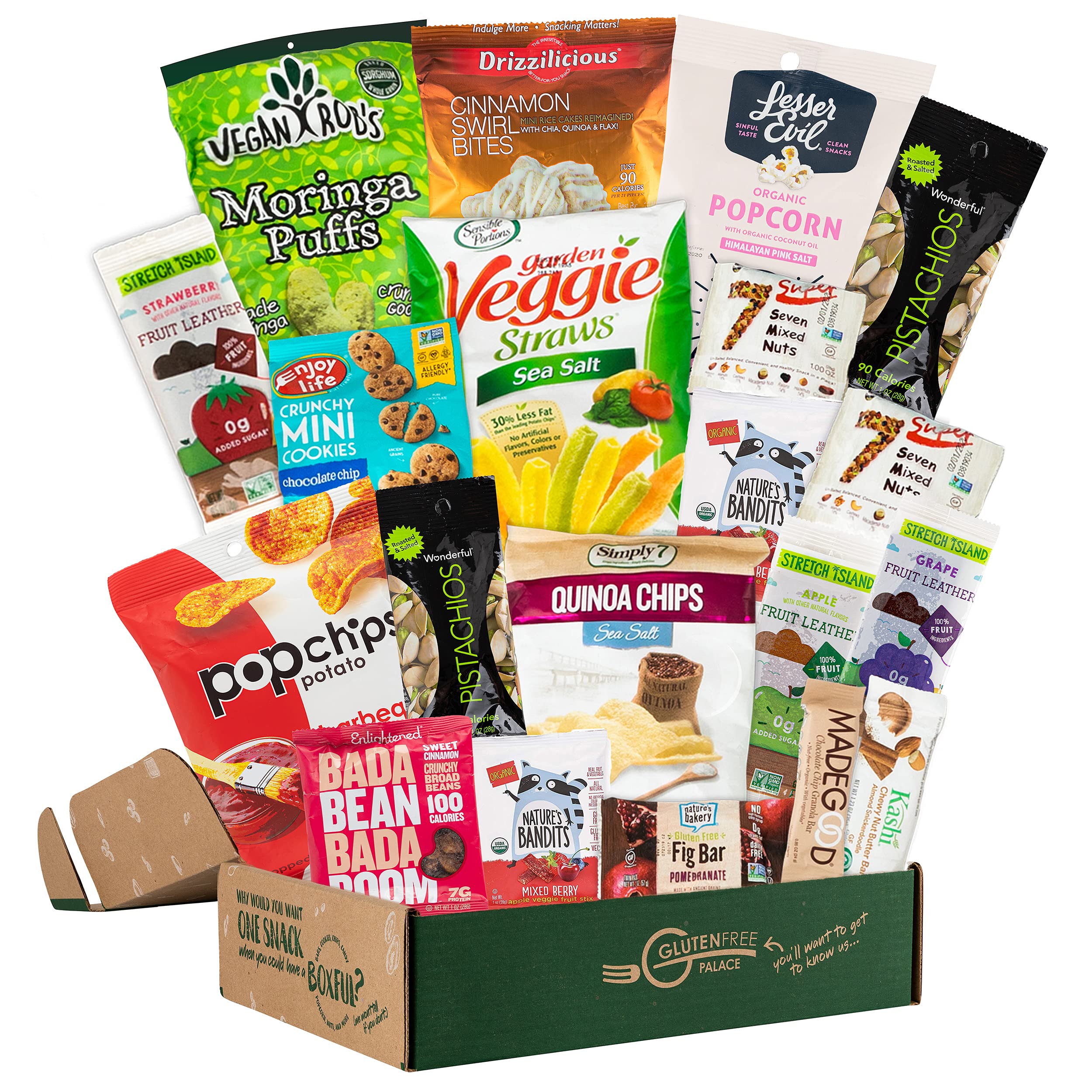 Vegan Healthy Snacks Variety Pack [20 Count] - Gluten Free, Dairy Free, Non-GMO, Kosher Certified - Perfect for College Care Packages, Military Gifts, Client Appreciation & Get Well Baskets - Ideal for Him, Her & Family - Great for Office Snacks, Road Trips & Healthy On-the-Go Eating