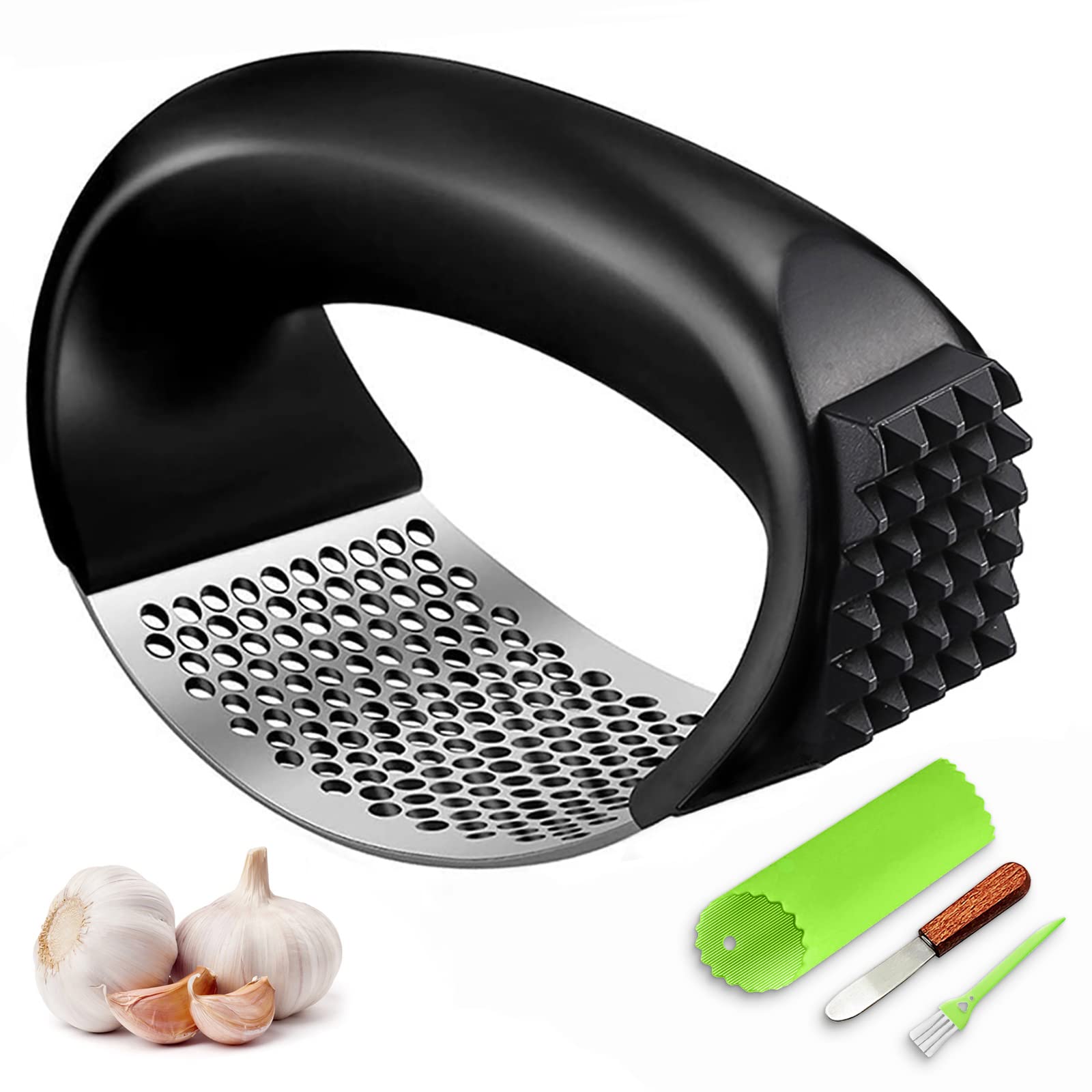 Premium Stainless Steel Garlic Press - Heavy Duty Garlic Mincer & Rocker with Ergonomic Handle - Professional Kitchen Gadget for Chopping, Mincing & Peeling Garlic - Perfect for Home Cooking, Meal Prep & Restaurant Use