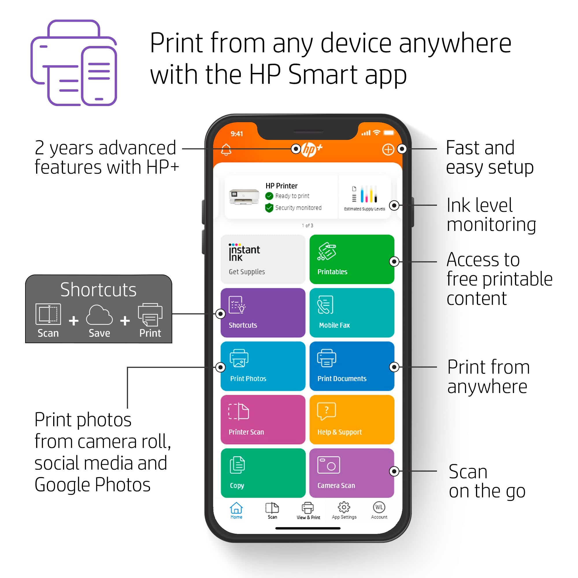 HP ENVY Inspire 7255e Wireless Color Inkjet Printer - Print, Scan, Copy | Easy Setup & Mobile Printing | Ideal for Home & Office | 3 Months Instant Ink Included | Perfect for Documents, Photos & School Projects