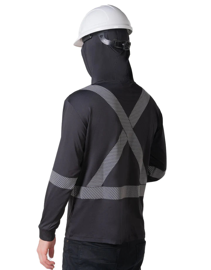 FORCEFIELD Hooded Ultrasoft Technical Long Sleeve Hi-Vis T-Shirt 022 SPXCSA - High Visibility Workwear for Construction & Outdoor Safety