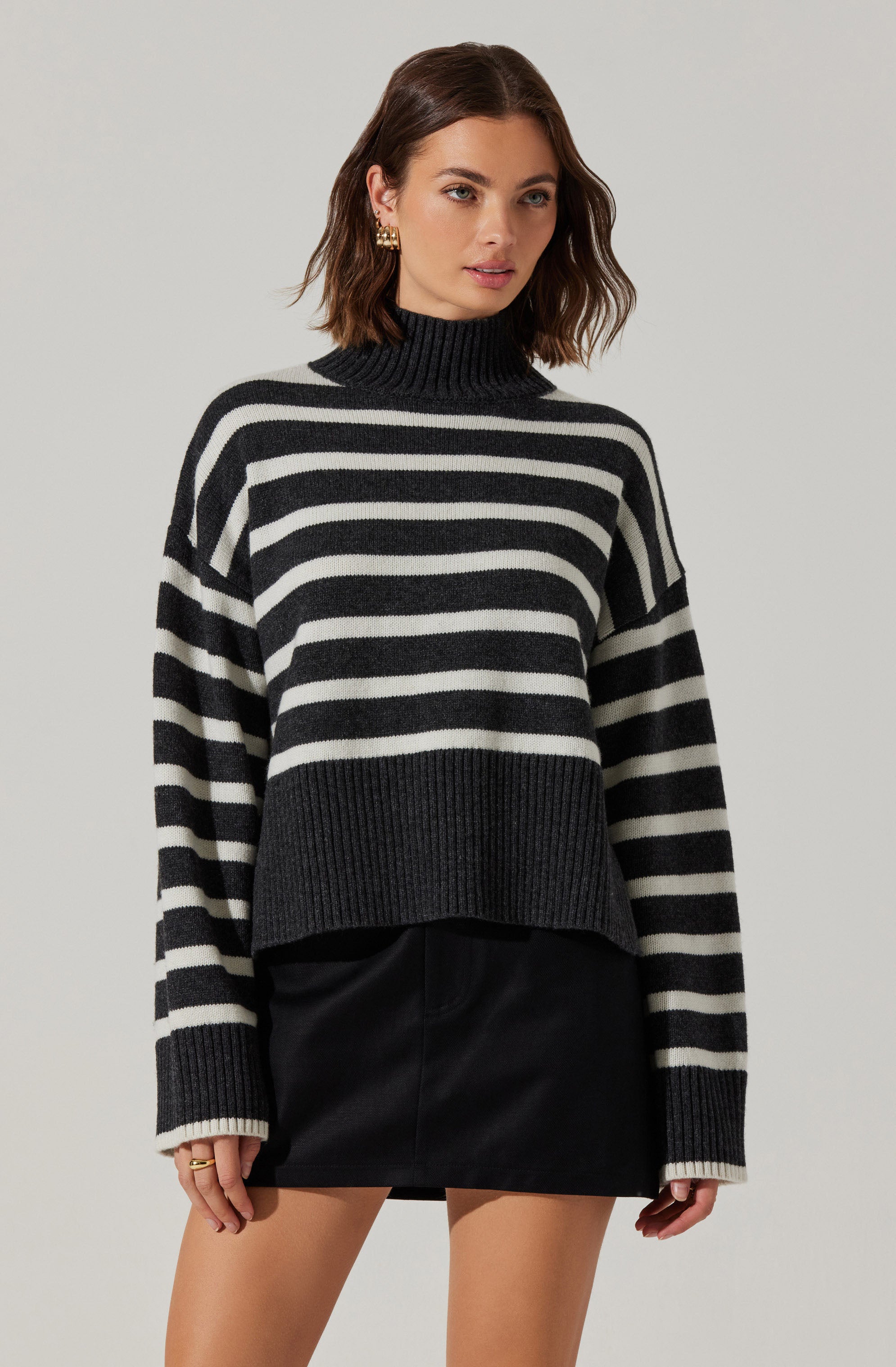 Stylish Striped Mock Neck Sweater for Women - Cozy Winter Pullover | Perfect for Office Wear, Casual Outfits & Holiday Parties
