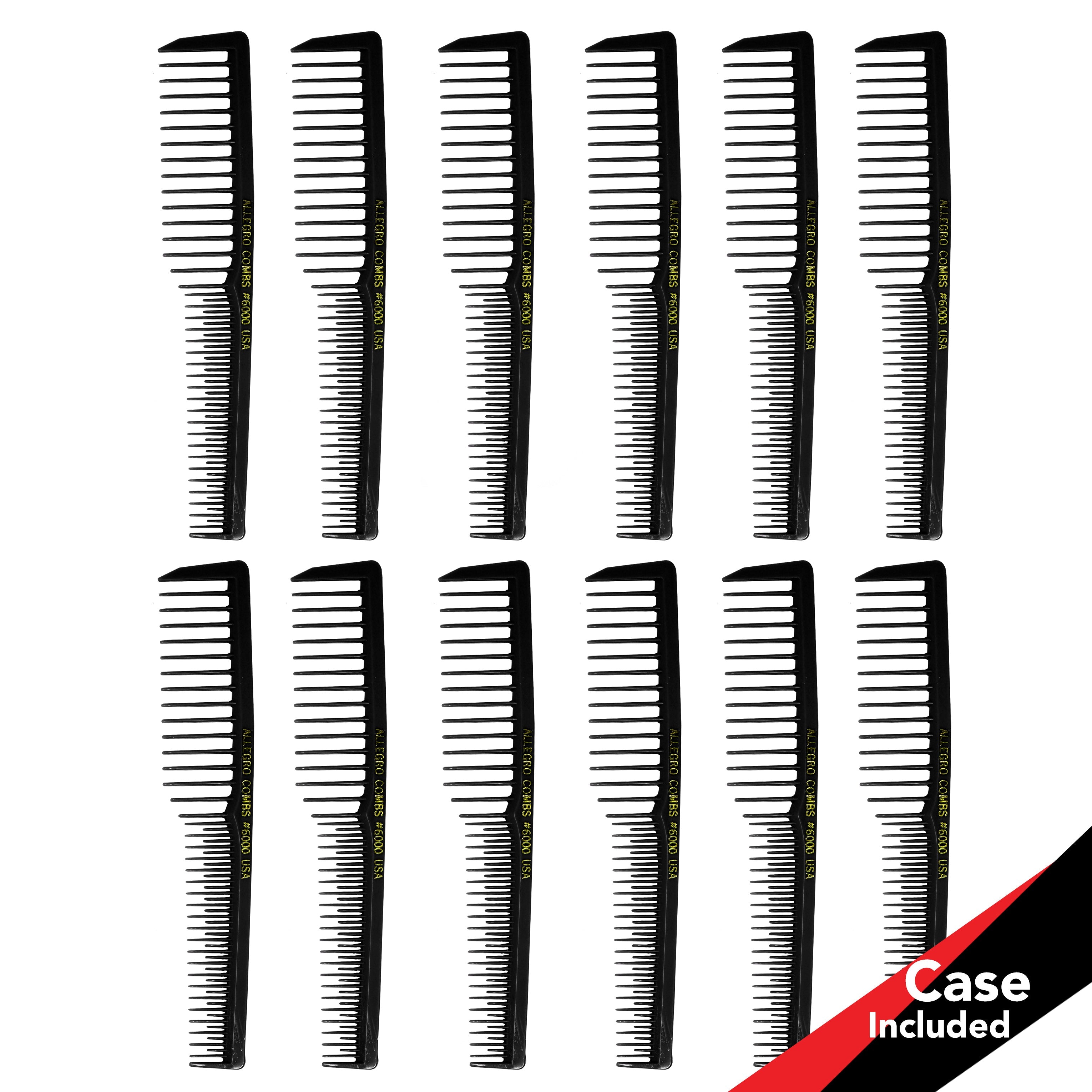 Allegro Combs #6000 Wide Tooth Teasing Vented Hair Comb - 12 Pack for Styling, Detangling & Volumizing - Perfect for Salons, Home Use & Travel