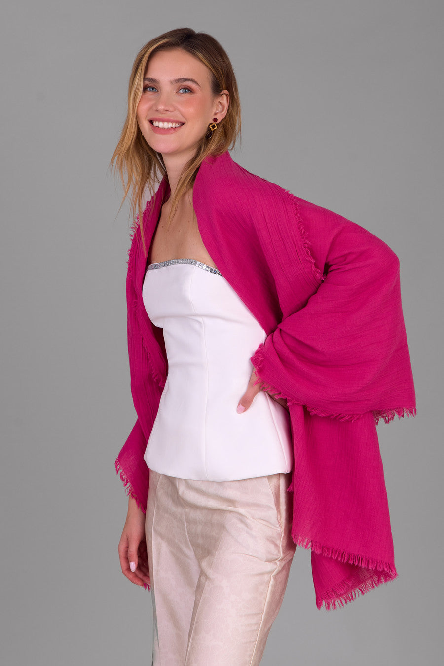 Premium Solid Cotton Fringed Scarf - Soft & Lightweight Winter Shawl for Women - Perfect for Cold Weather, Office Wear & Outdoor Activities