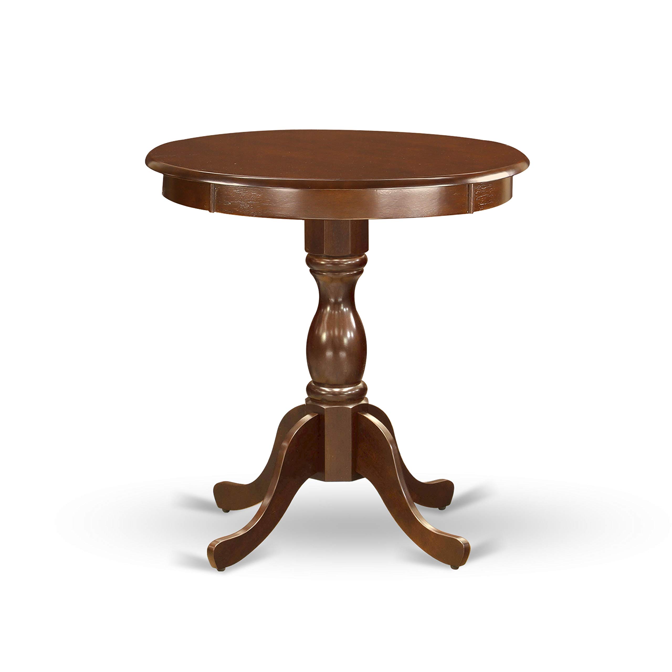 East West Furniture ESFL3-MAH-18 3-Piece Round Dining Table Set with Pedestal Base & 2 Brown Linen Upholstered Chairs, 30x30 Inch, Mahogany Finish - Perfect for Small Spaces, Breakfast Nooks & Cozy Apartments
