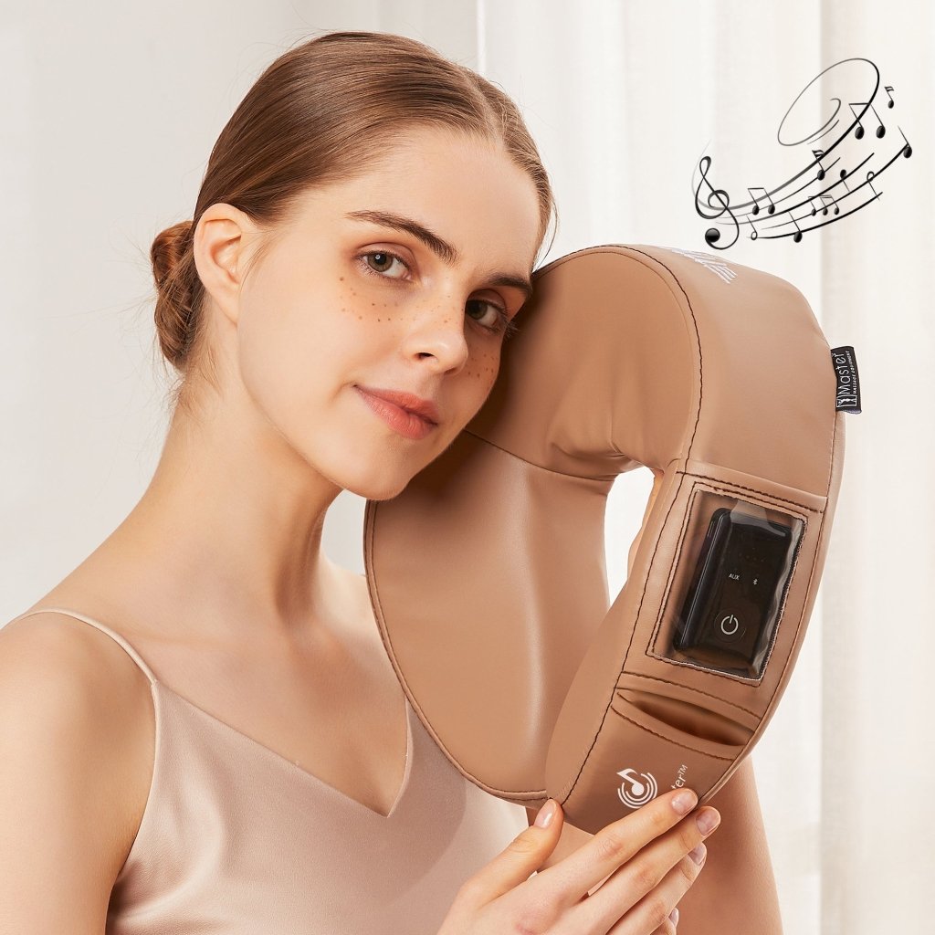 MusicMaster High Fidelity Sound Bluetooth Massage Pillow with Ultra Plush Face Cushion - Otter Color | Wireless Neck & Back Pain Relief for Home, Office & Travel