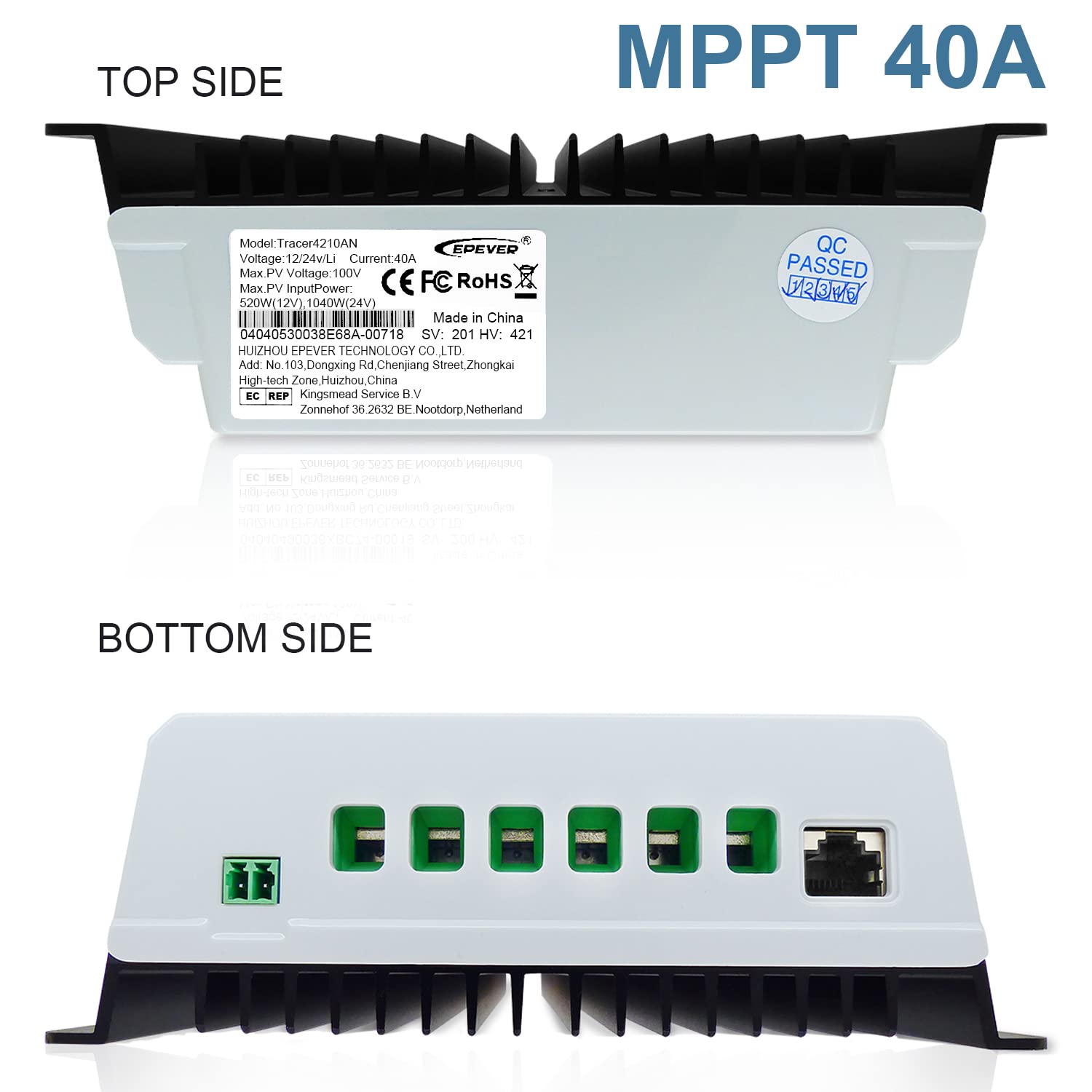 EPever 40A MPPT Solar Charge Controller 12V/24V Auto, Negative Ground, LCD Display, Max 100V PV Input - for Gel, Flooded, Sealed & Lithium Batteries - Perfect for Off-Grid Solar Systems, RV, Marine, and Home Backup Power