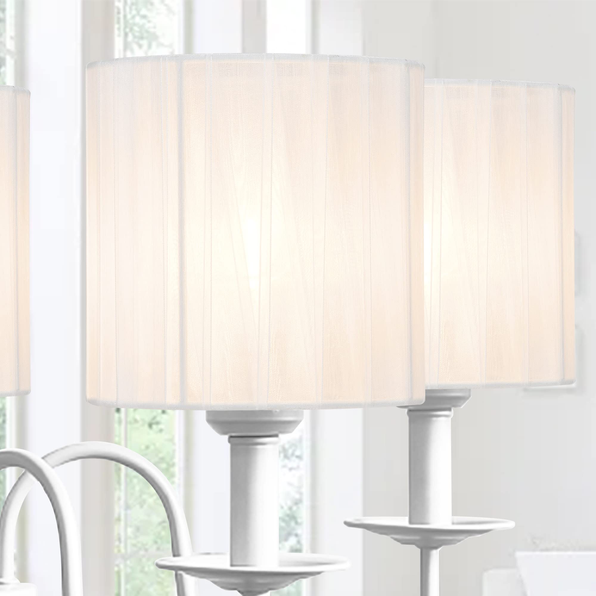 LAMPWELL LYON Clip-on Chandelier Lamp Shades - Set of 6 Small Drum Organza Fabric Shades 5.2