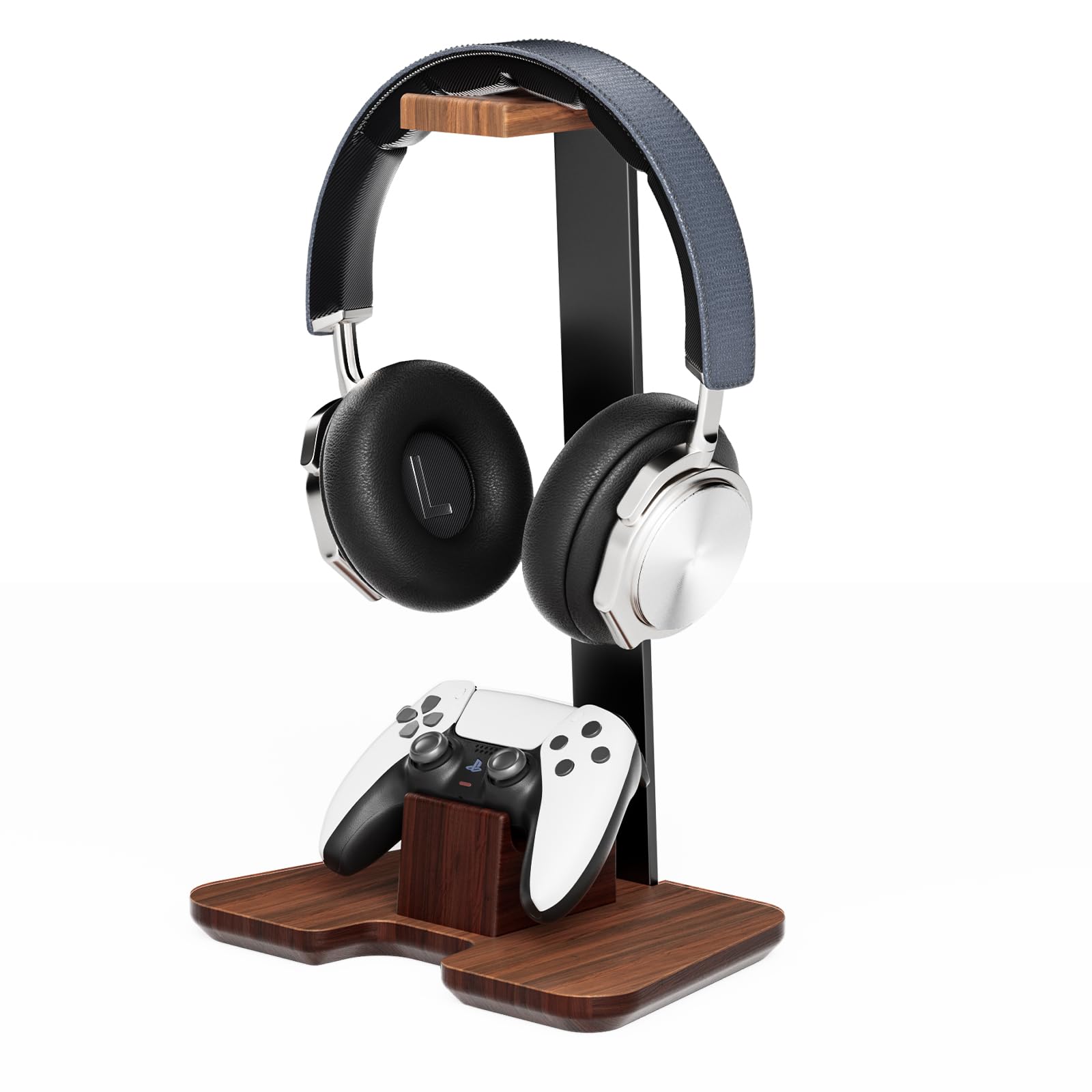 Premium Wooden Controller & Headphone Stand - Gaming Desk Organizer for PC, PS5, Xbox Accessories - Perfect for Gaming Setup & Office Workspace