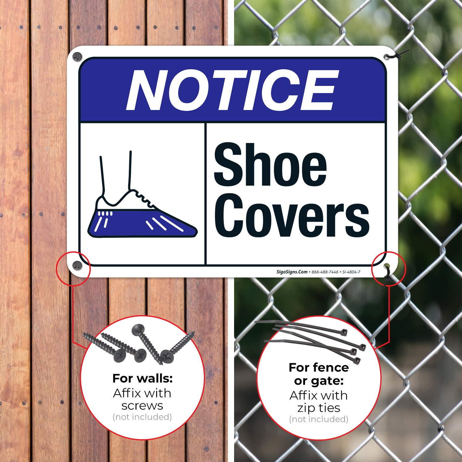 ANSI Compliant Shoe Covers Sign - 10x7 Inch Rust-Free .040 Aluminum Safety Notice Sign | Fade-Resistant for Indoor/Outdoor Use | Made in USA | Ideal for Hospitals, Labs & Clean Rooms