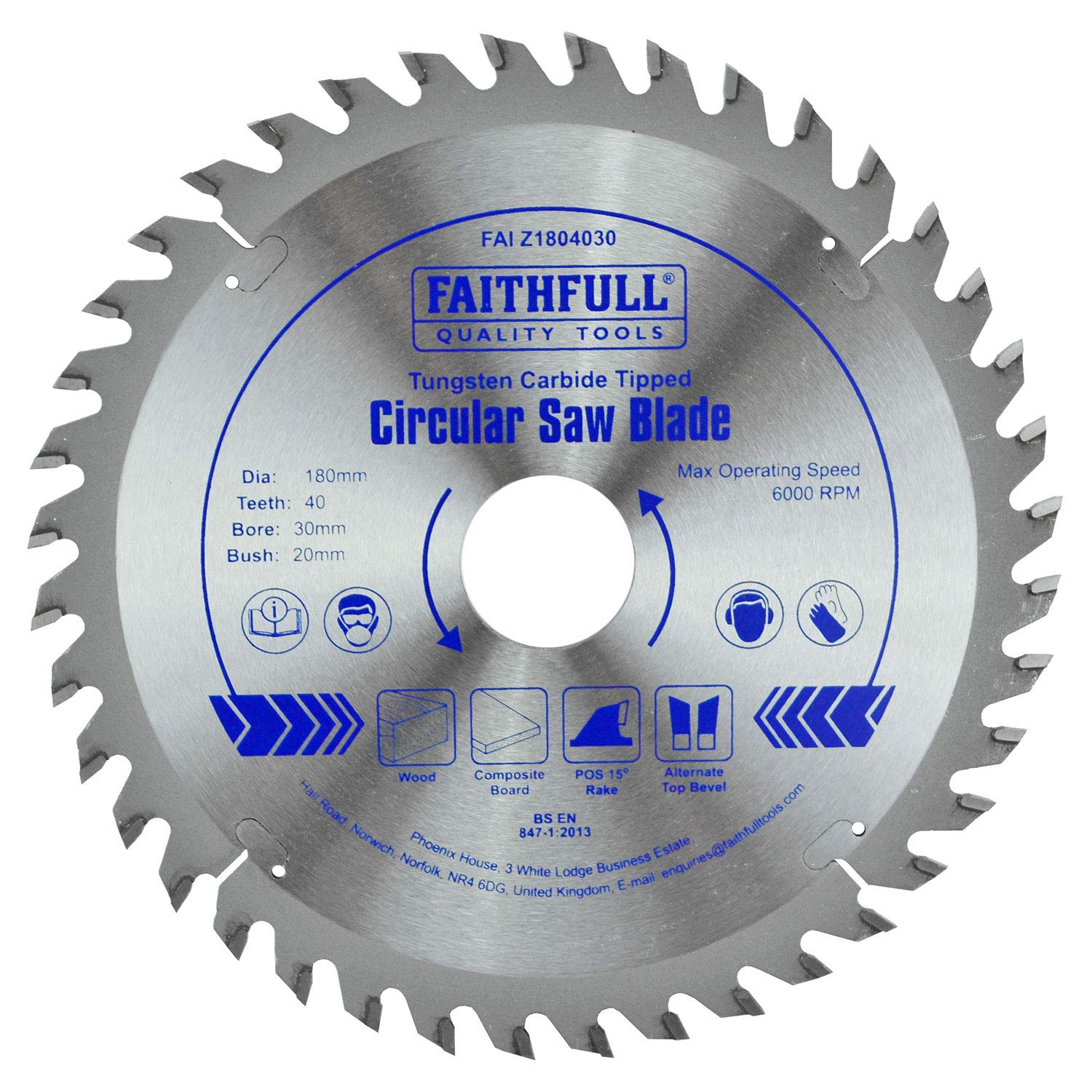FAIZ1804030 180mm TCT Circular Saw Blade with 40 Teeth & 30mm Core - Perfect for Woodworking, Metal Cutting, and DIY Projects