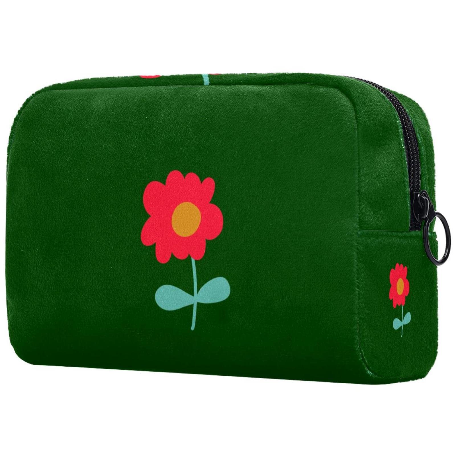 Stylish Cartoon Flower Dark Green Cosmetic Bag for Women - Large Capacity Travel Toiletry Organizer | Perfect for Makeup Storage, Gym Essentials & Vacation Packing