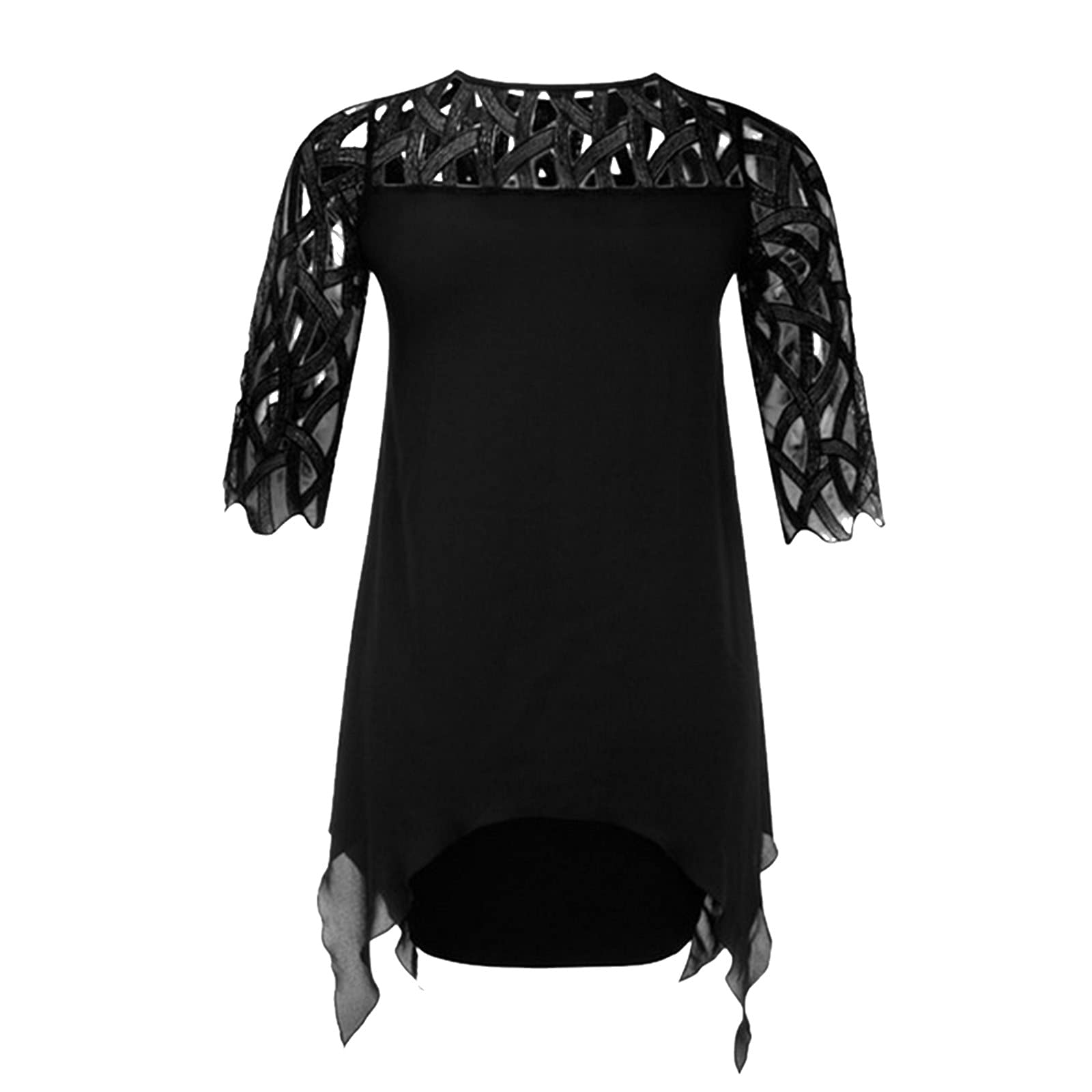Elegant Plus Size Women's Chiffon Dress with Lace Splicing & Long Sleeves - Perfect for Parties, Weddings & Special Occasions