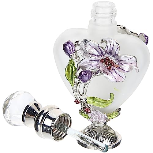 Vintage Floral Perfume Bottle - Empty Glass Enameled Refillable Scent Bottle (10ml) - Decorative Essential Oil Container for Home Decor, Bathroom Vanity & Gift Giving