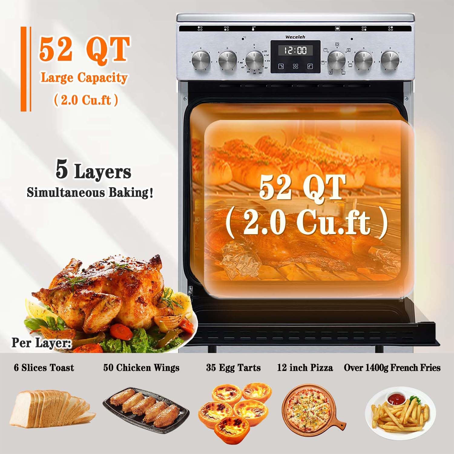 20 Inch Freestanding Electric Range Oven with 4 Burners & Convection - 6000W Stainless Steel Cooktop, 2.0 Cu.Ft Capacity, 8.4Qt Storage Drawer & 2-Layer Tempered Glass Door - Perfect for Home Kitchens, Apartments & Small Spaces