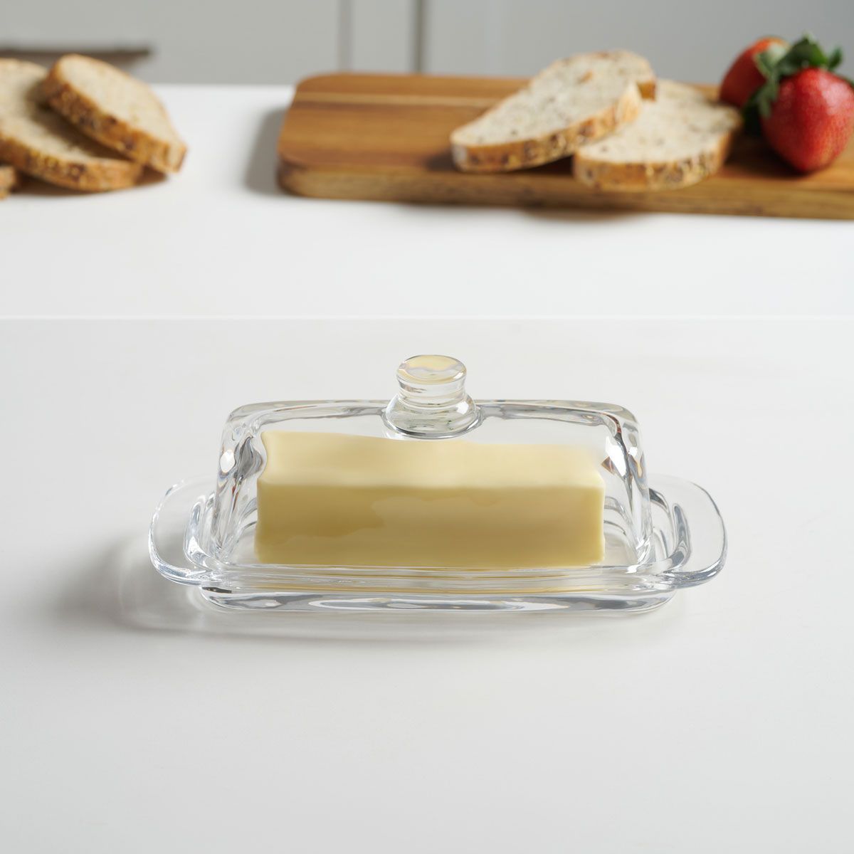 Lided Glass Butter Dish with Airtight Seal - Elegant Butter Keeper for Freshness - Perfect for Kitchen, Dining Table, and Breakfast Serving