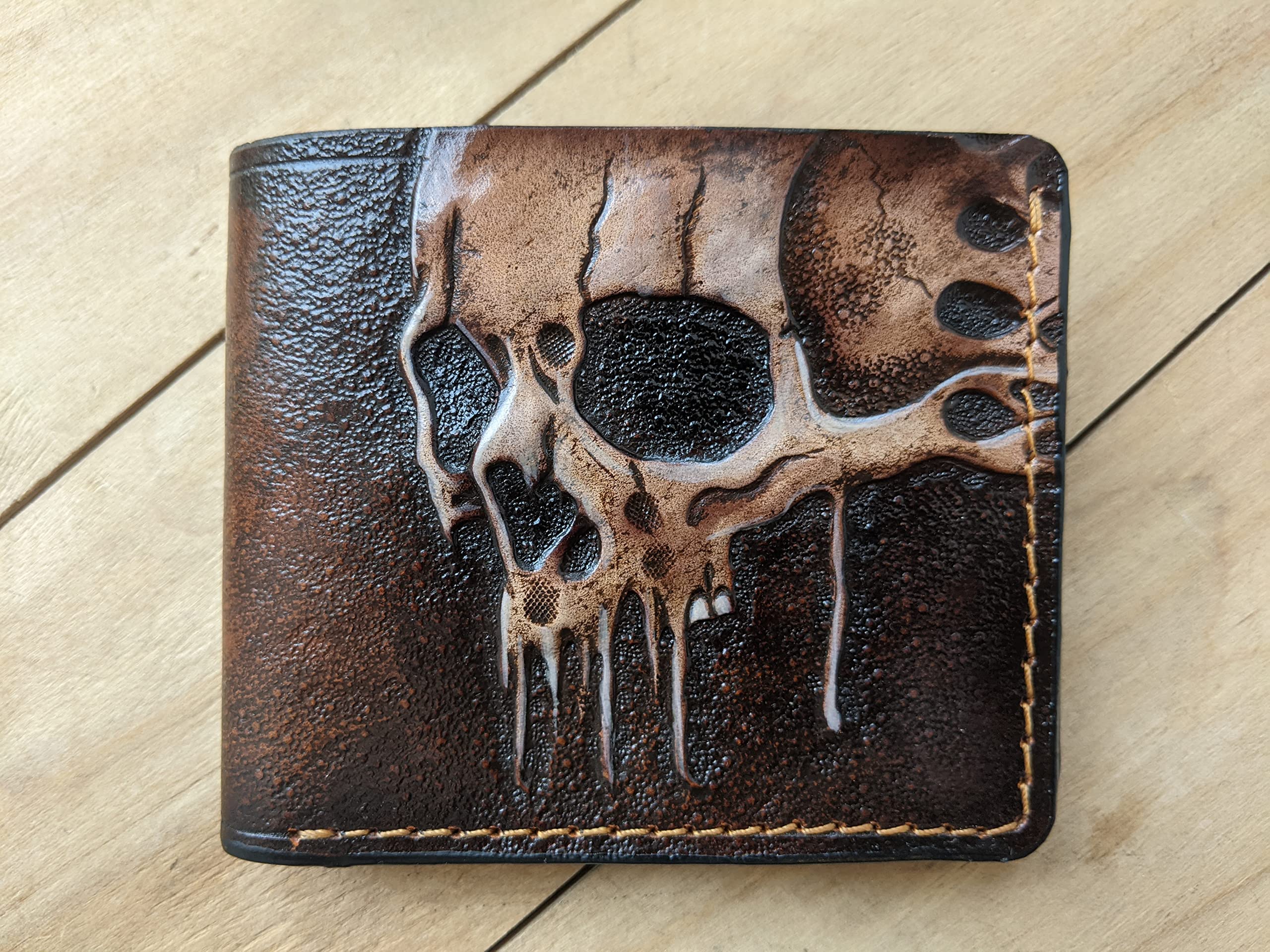 Hand-Carved 3D Genuine Leather Wallet - Skull, Zombie & Skeleton Design - Custom Personalized Men's Wallet - Perfect for Halloween, Gothic Fashion & Unique Gifts