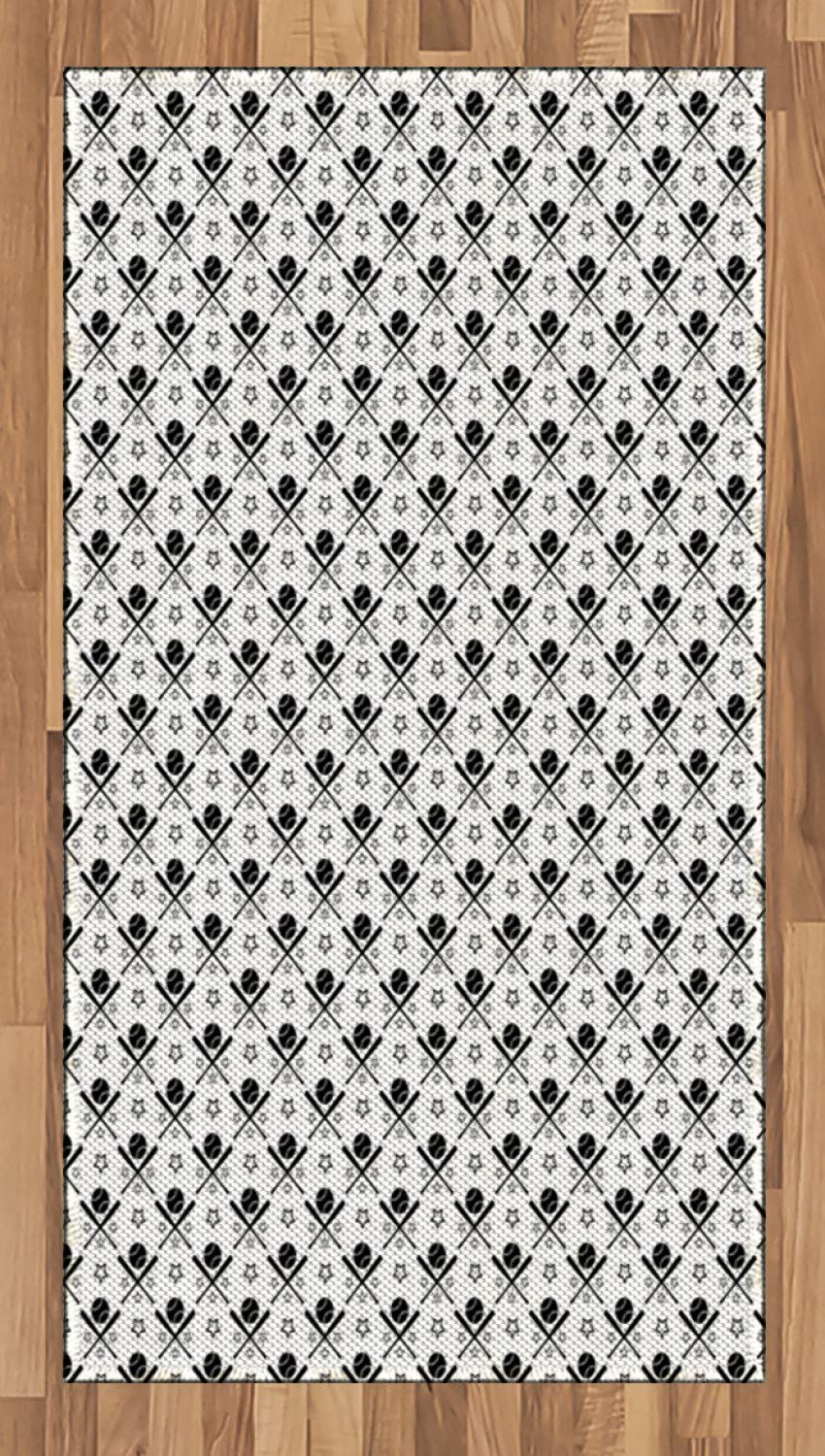 Ambesonne Baseball Area Rug - Stars, Bats & Balls Silhouette Design - Traditional Sports Themed Flat Woven Accent Rug - 2'6