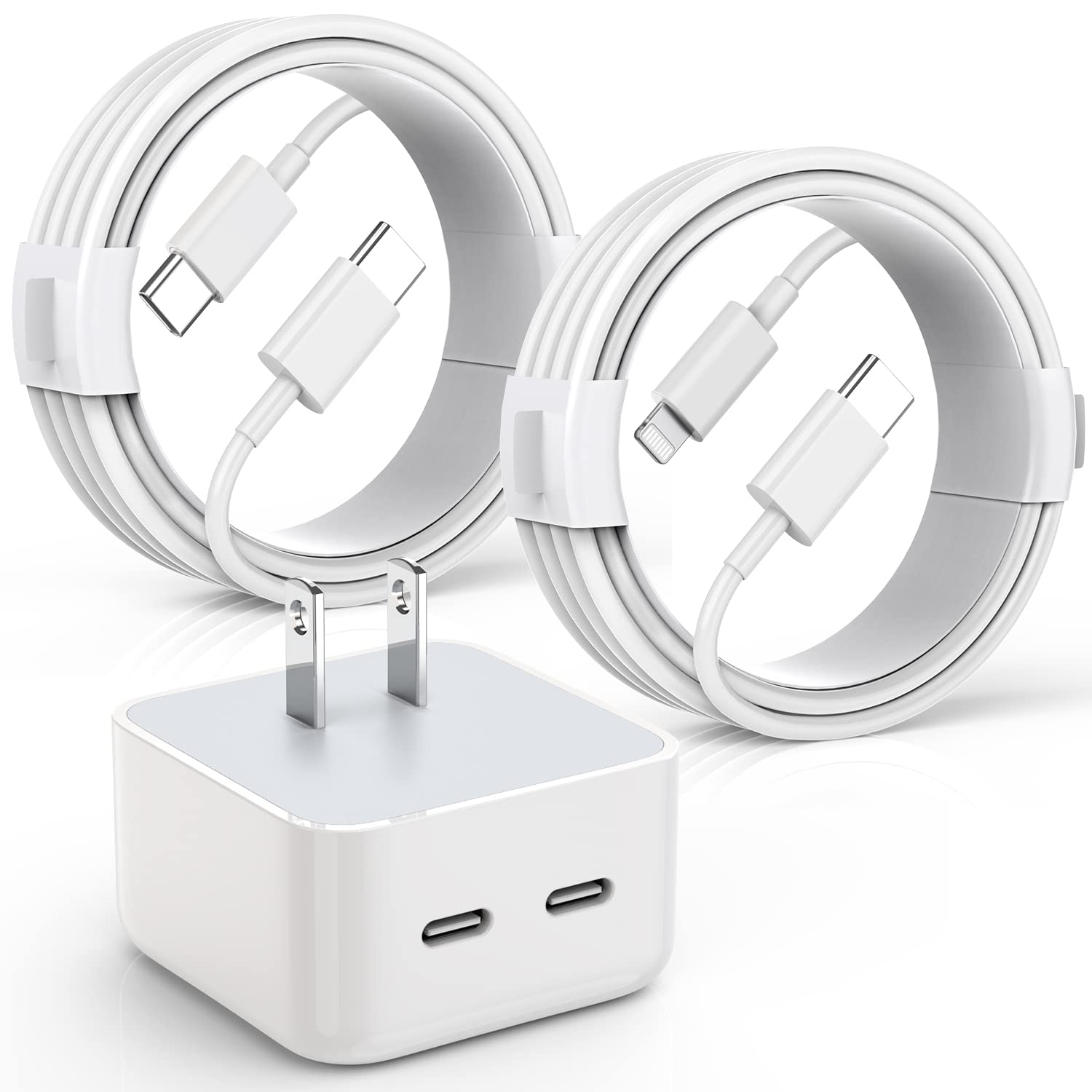 40W Dual USB C Fast Charger - Super Quick Wall Charger with Foldable Plug for iPhone, iPad, iPad Pro | Includes Lightning & USB C Cable | Perfect for Travel, Home & Office Charging