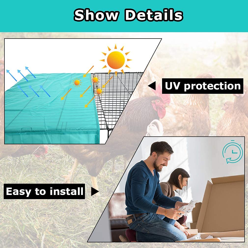Large Metal Chicken Coop & Rabbit Cage - Foldable Walk-in Poultry Run with 4 Doors & Waterproof Cover - Portable Pet Playpen for Indoor/Outdoor Use - Exercise Kennel for Chickens, Rabbits, Ducks - WR-XXL-4-Black - Perfect for Backyard Farming, Pet Exercise & Weather Protection