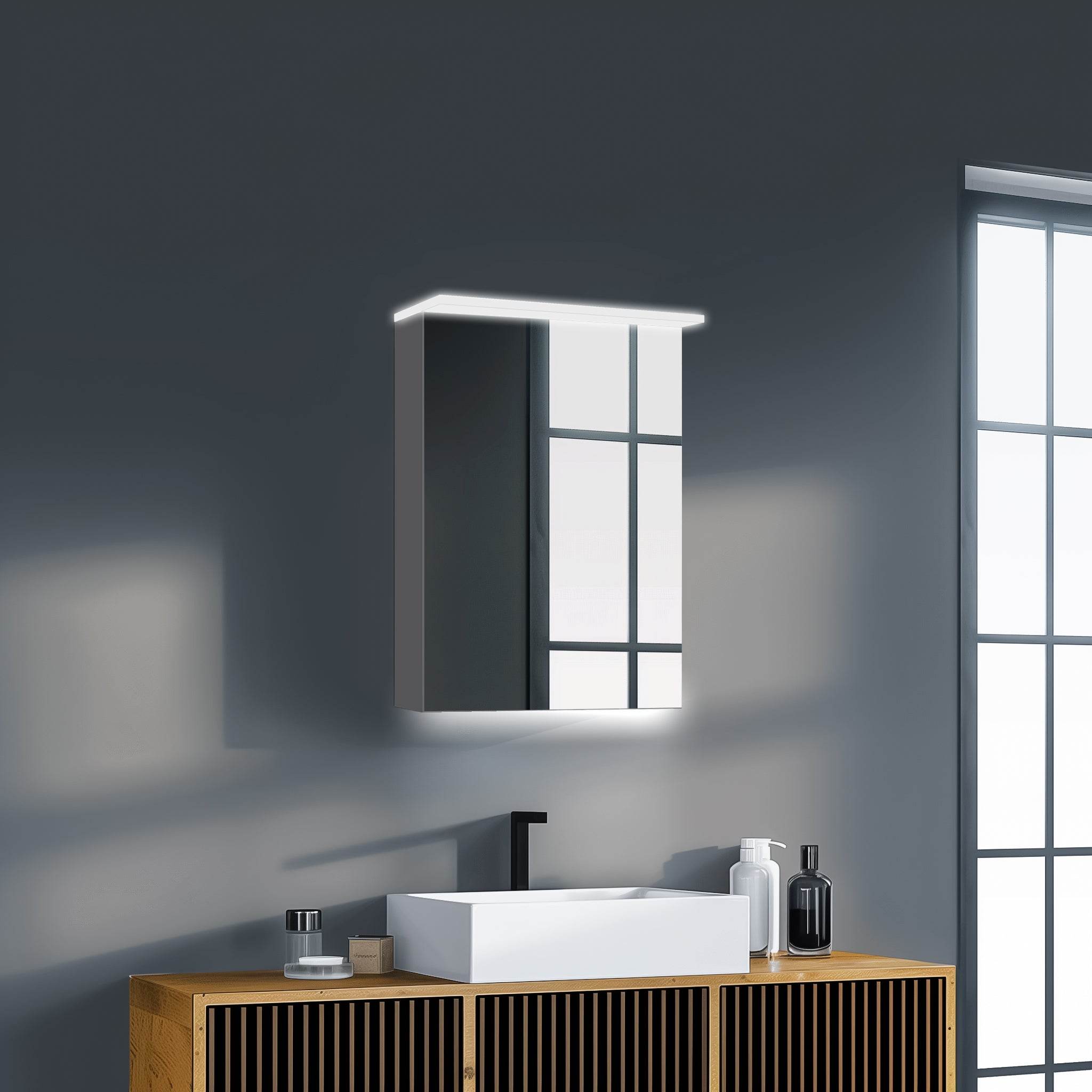 Garet 20W x 28H LED Medicine Cabinet with Mirror - Bathroom Wall Mounted Storage for Toiletries & Essentials, Perfect for Modern Homes & Apartments