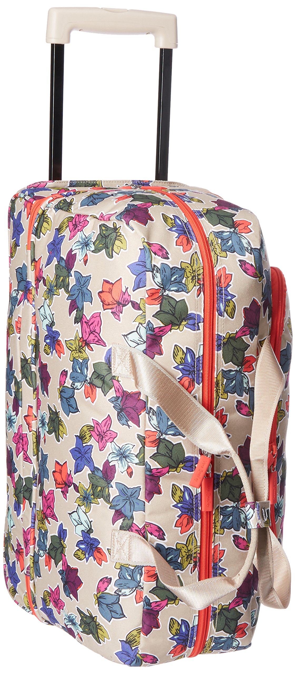 Vera Bradley Women's Lighten Up Wheeled Duffle Carry-On Luggage - Falling Flowers Neutral Pattern, Spacious Travel Bag for Weekend Trips & Airplane Carry-On