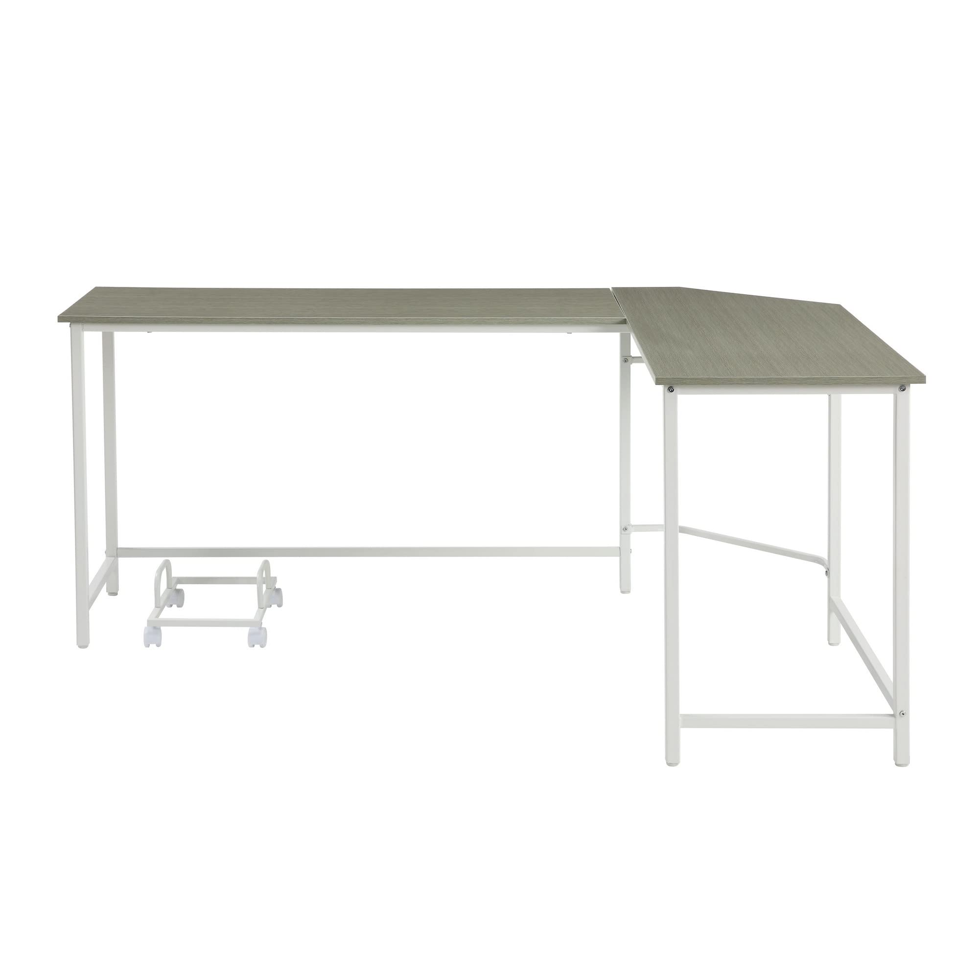 Benjara L-Shaped Computer Desk with CPU Holder & Wheels - Home Office Desk for Small Spaces, Gaming & Workstation Setup - Gray Modern Ergonomic Design