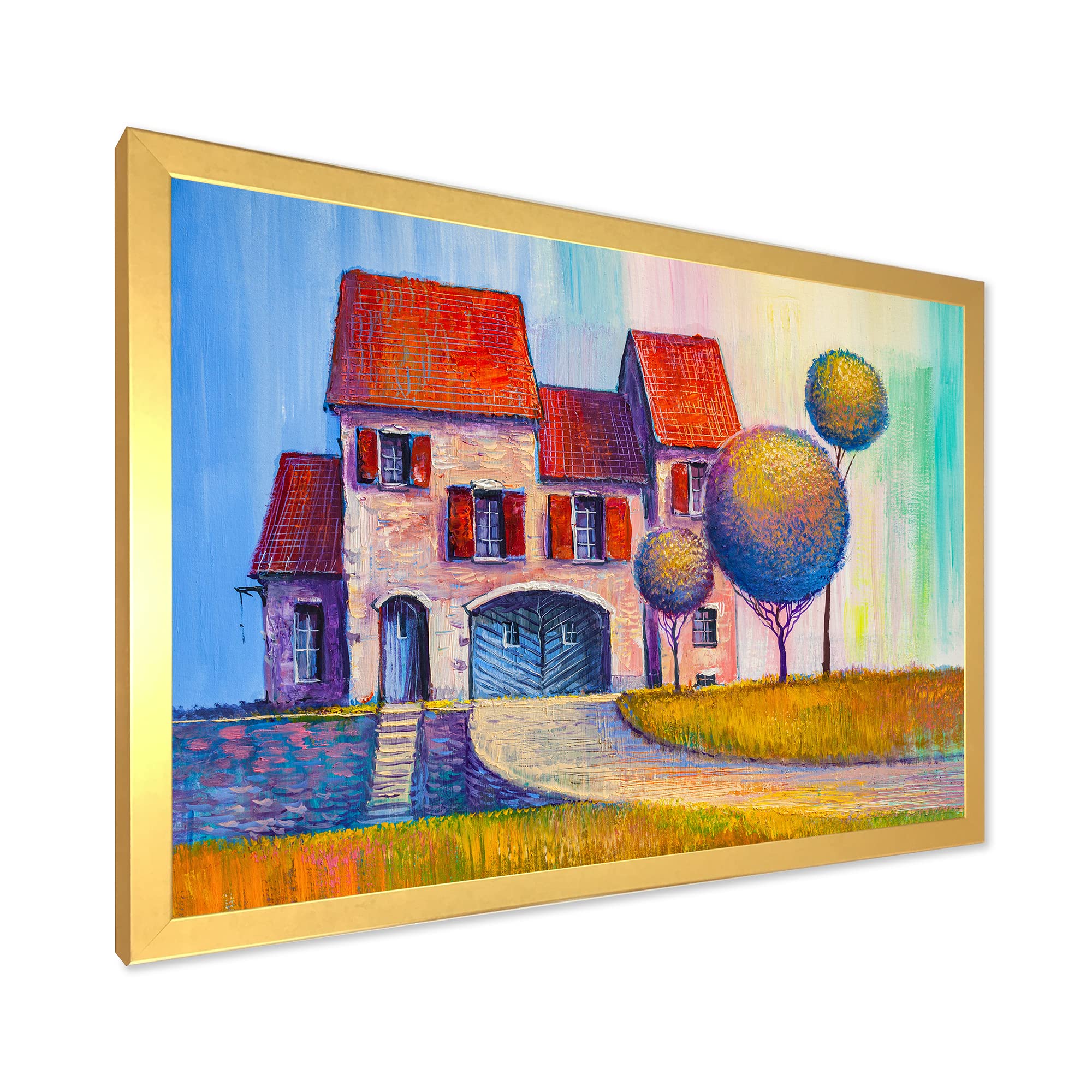 Modern Framed Wall Art - Red Roof Village House Design for Living Room, Bedroom & Office Decor | Home & Interior Design