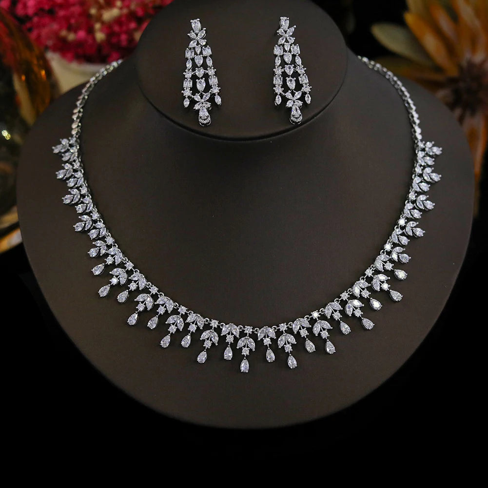 Luxury 2-Piece Water Drop Bridal Jewelry Set - Elegant Necklace & Earrings for Women | Perfect for Weddings, Prom, and Formal Occasions