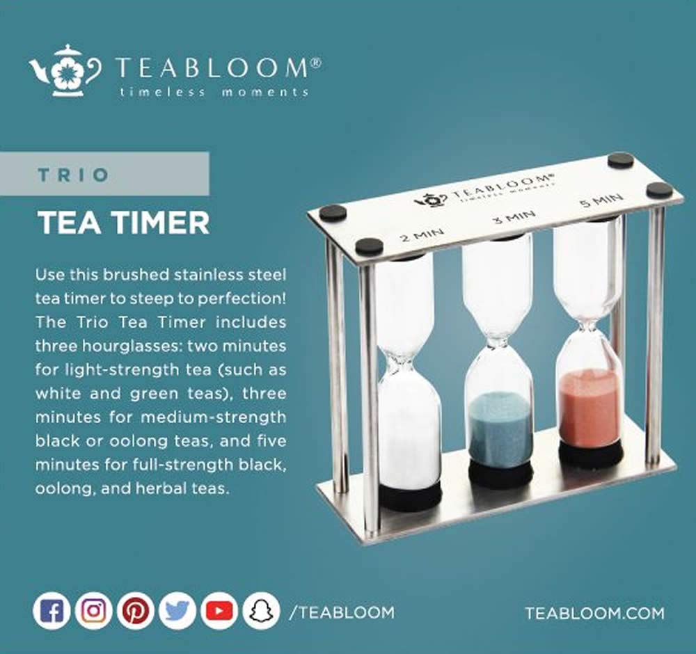 Teabloom Trio Tea Timer - 2/3/5 Minute Brewing for Loose Leaf, Black, Oolong & Herbal Teas | Perfect for Tea Lovers & Home Brewing