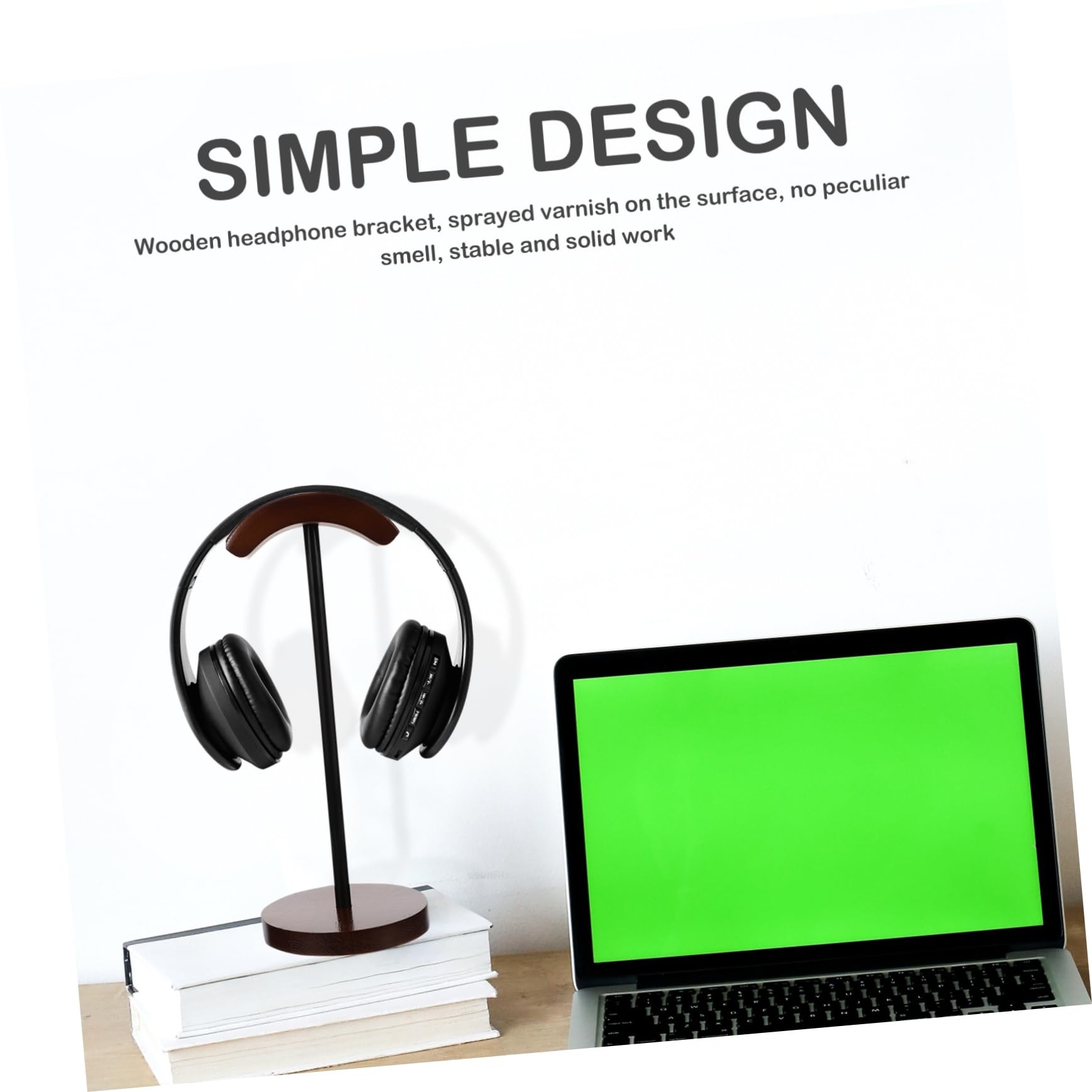 Premium Wooden Headset Stand - Mikikit Desktop Headphone Holder & Organizer for Computer, Gaming, and Office Use - Stylish Earphone Storage Rack for Home and Workspace