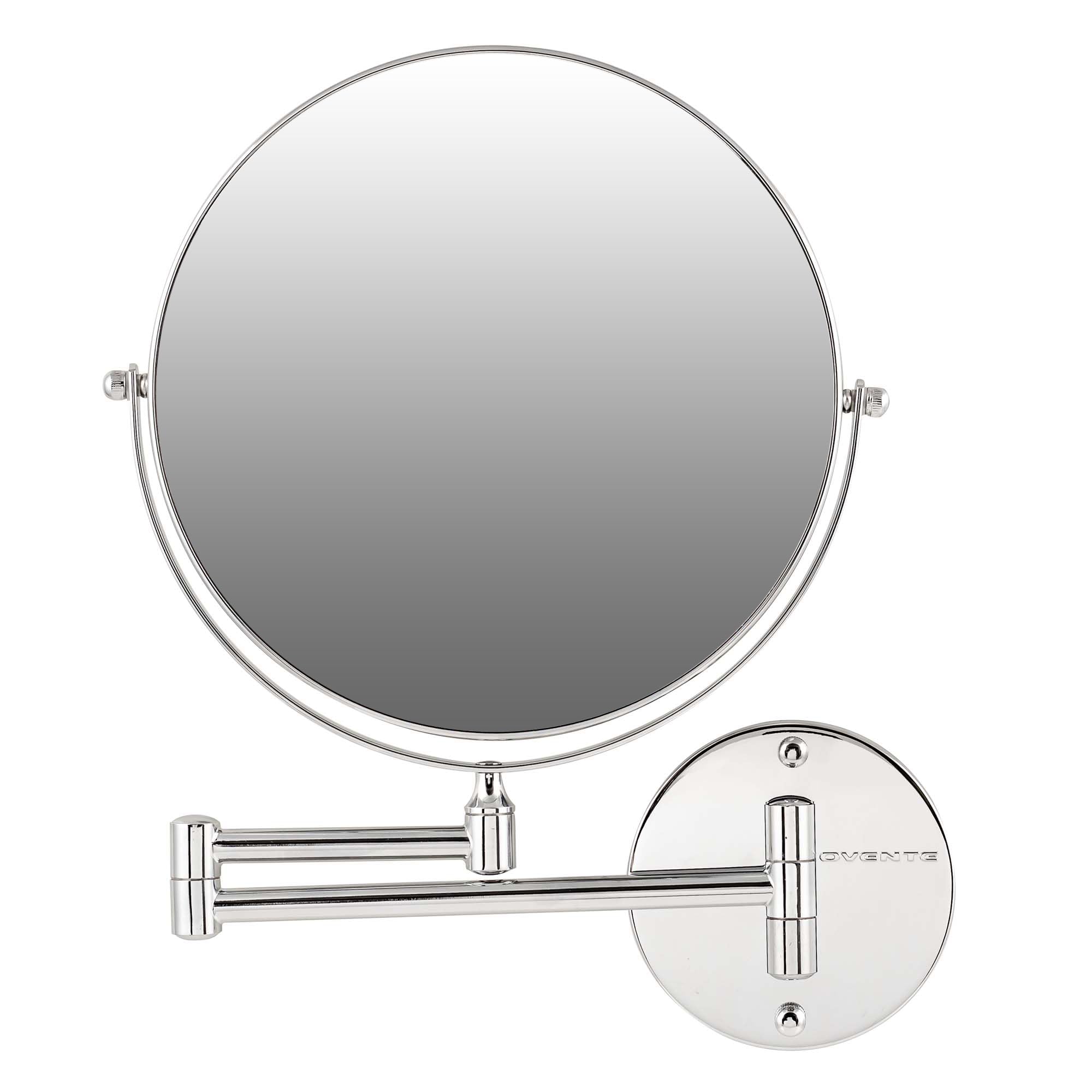 OVENTE 9 Inch Wall Mounted Makeup Mirror with 1X & 7X Magnification - Double Sided Round Bathroom Vanity Mirror, 360° Swivel Design, Extendable Folding Arm, Polished Chrome Finish - Perfect for Makeup Application, Shaving & Skincare Routine (MNLFW90CH1X7X)