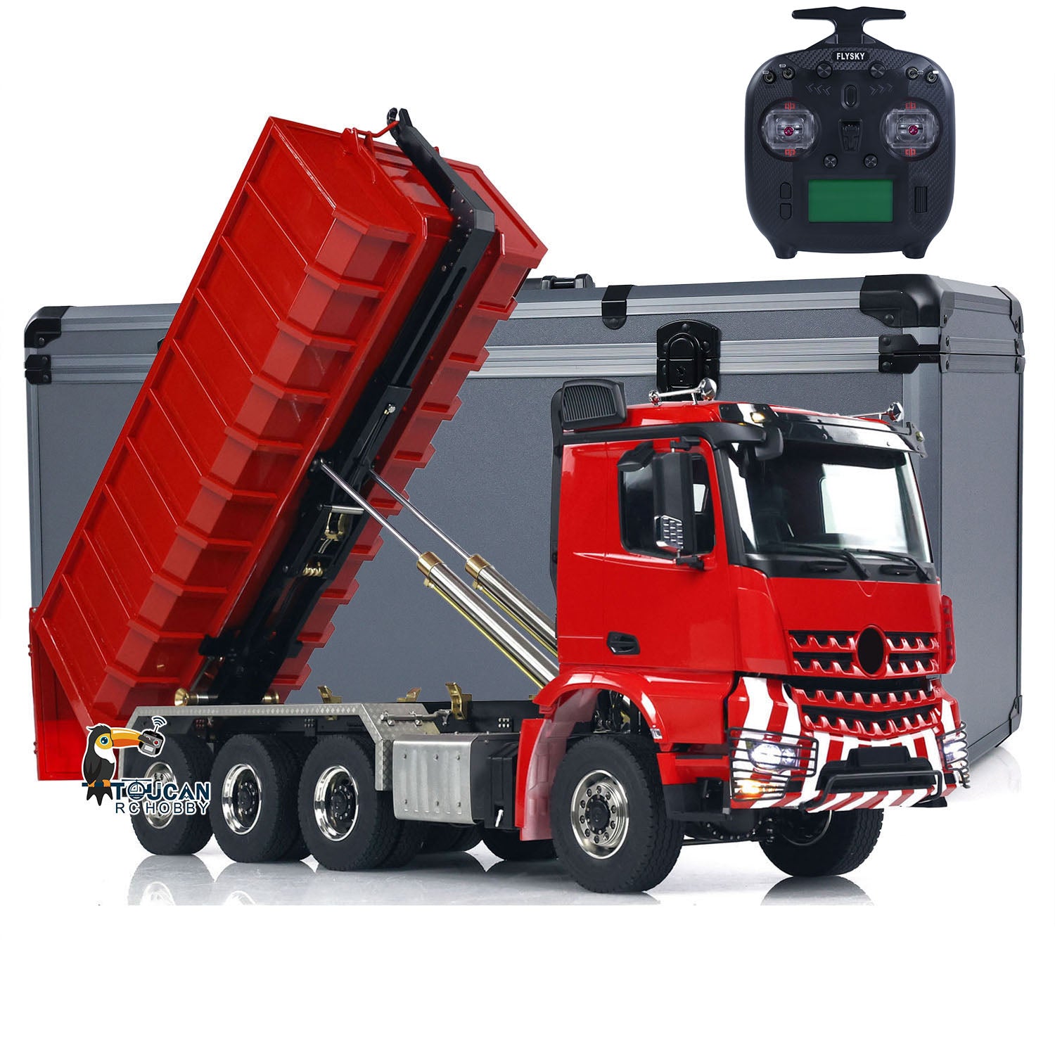 1/14 Scale 8x8 RC Hydraulic Dump Truck - Radio Controlled Construction Vehicle with Rear Axle Steering & Pre-Assembled Painted Body - Perfect for Construction Site Play, RC Hobbyists and Model Collectors