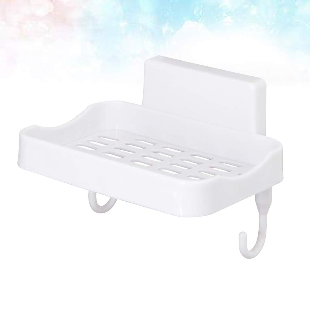 Cabilock White Wall Mount Soap Holder with Hook Dispenser - Smooth Surface Bathroom Storage Rack for Shower, Sink & Kitchen - Durable Soap Dish Organizer for Home, Hotel and RV Use
