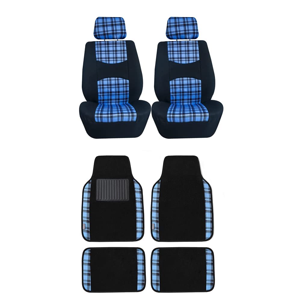 FH Group Tartan57 Plaid Print Car Seat Covers - Flat Cloth Auto Seat Protectors with Floor Mats & Back Seat Organizer (Tissue Holder Included) - Perfect for SUVs, Sedans & Road Trips
