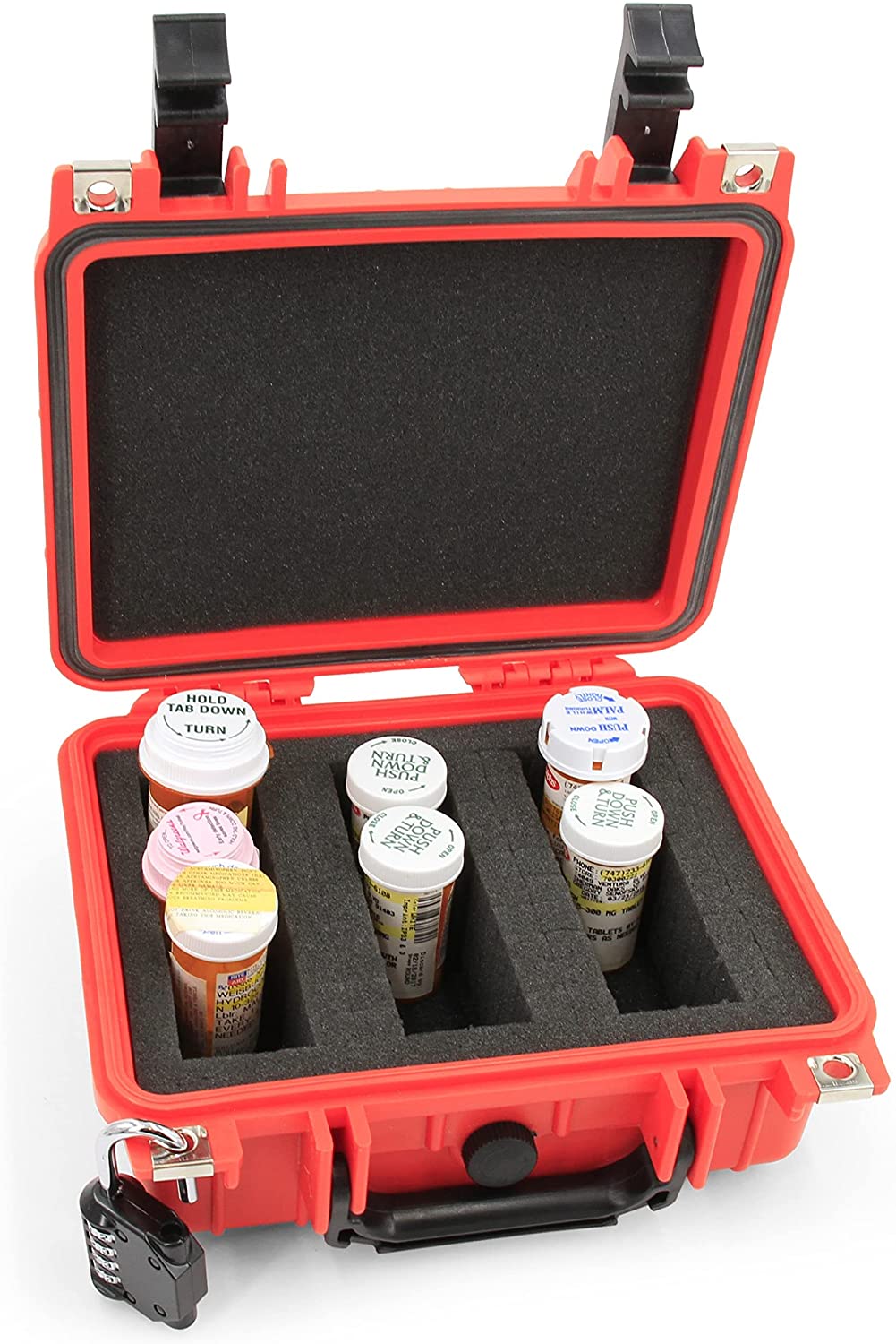 CASEMATIX Lockable Medicine Storage Box with Customizable Foam Insert - Crushproof Hard Shell & Airtight Container for Prescription Drugs, Vitamins & First Aid Supplies - Perfect for Travel, Home & Office Organization