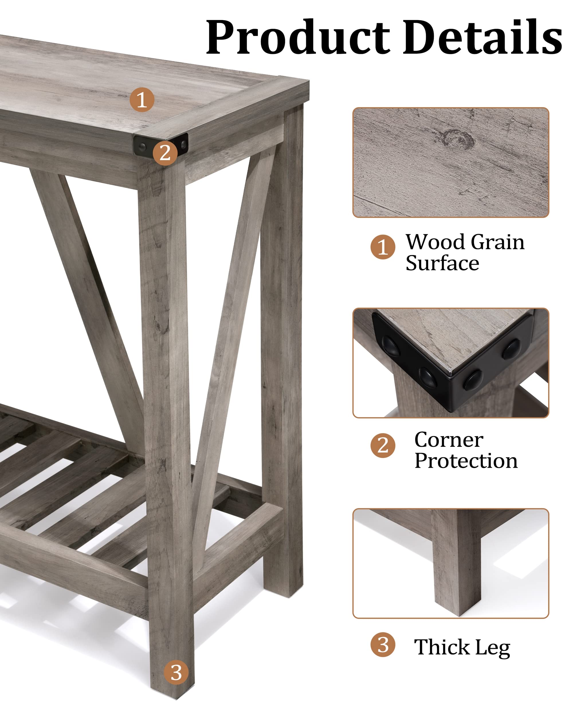 Farmhouse Style Wooden Entryway Console Table with Shelves - Rustic Sofa Table for Living Room, Hallway & Foyer - Perfect for Home Decor, Storage & Display