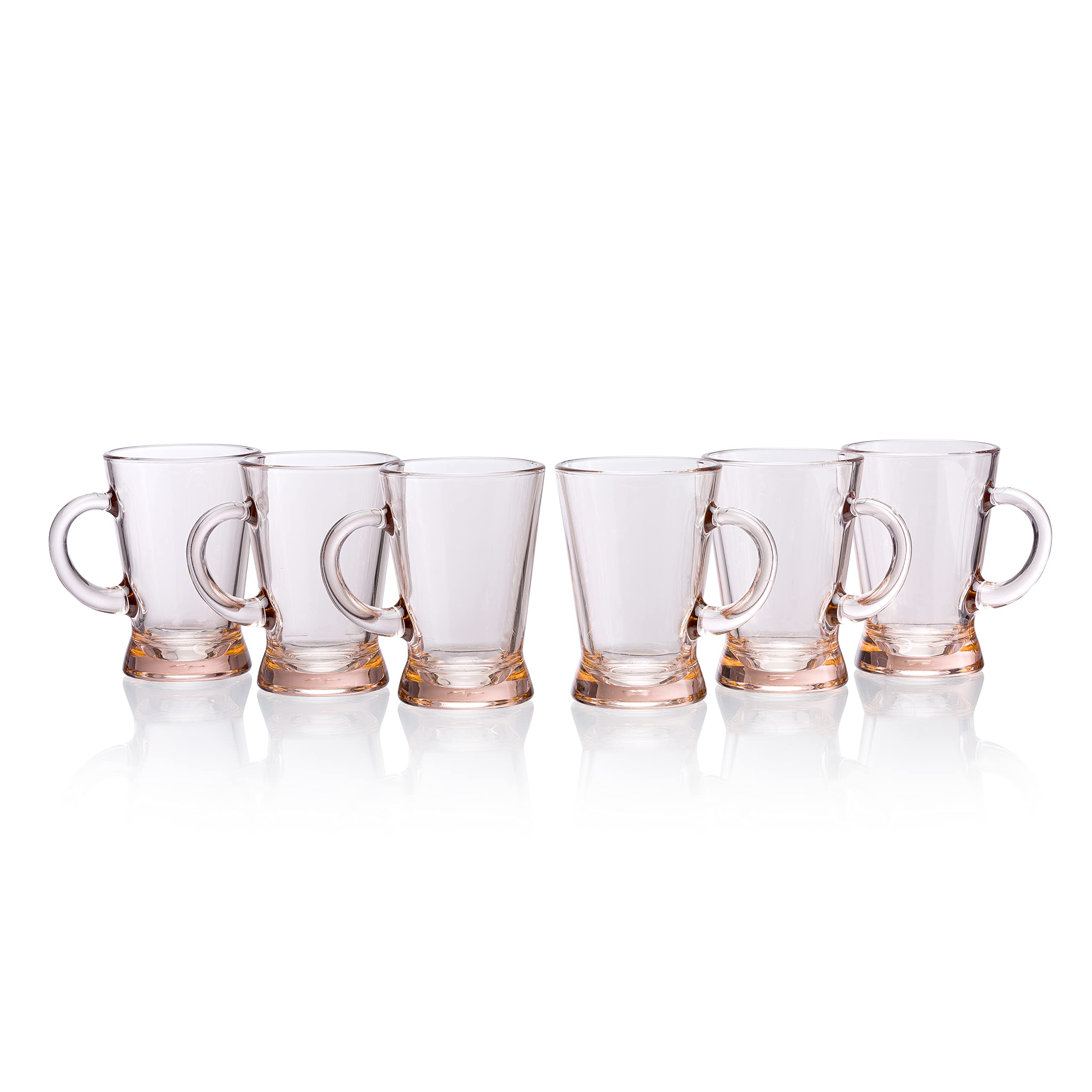 Pasabahce Heybeli Mug Set of 6 - 180ml Pink Transparent Turkish Tea & Coffee Cups - Authentic Pasabahce from Turkey - Perfect for Home, Office, and Restaurant Use