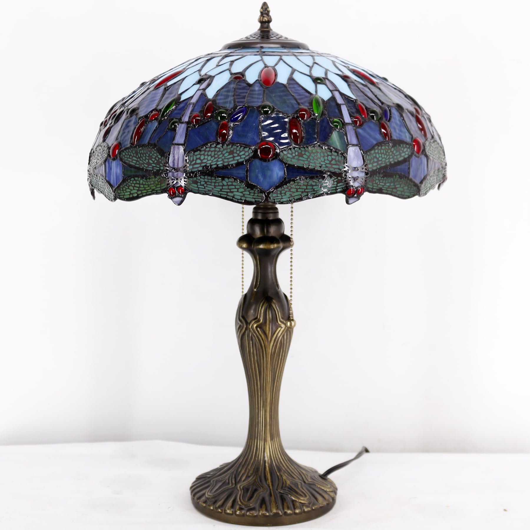 Tiffany Style Table Lamp - Blue Stained Glass Dragonfly Design with Metal Base, 16x16x24 Inches, Bedside Desk Reading Light for Bedroom, Living Room & Home Office Decor | Perfect for Cozy Reading Nooks & Elegant Home Accents (S004 Series)