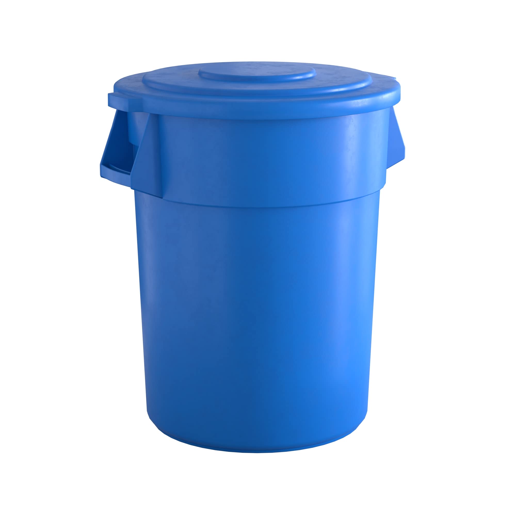 55 Gallon Blue Round Commercial Trash Can with Lid - Heavy Duty Outdoor & Indoor Use for Restaurants, Offices & Schools