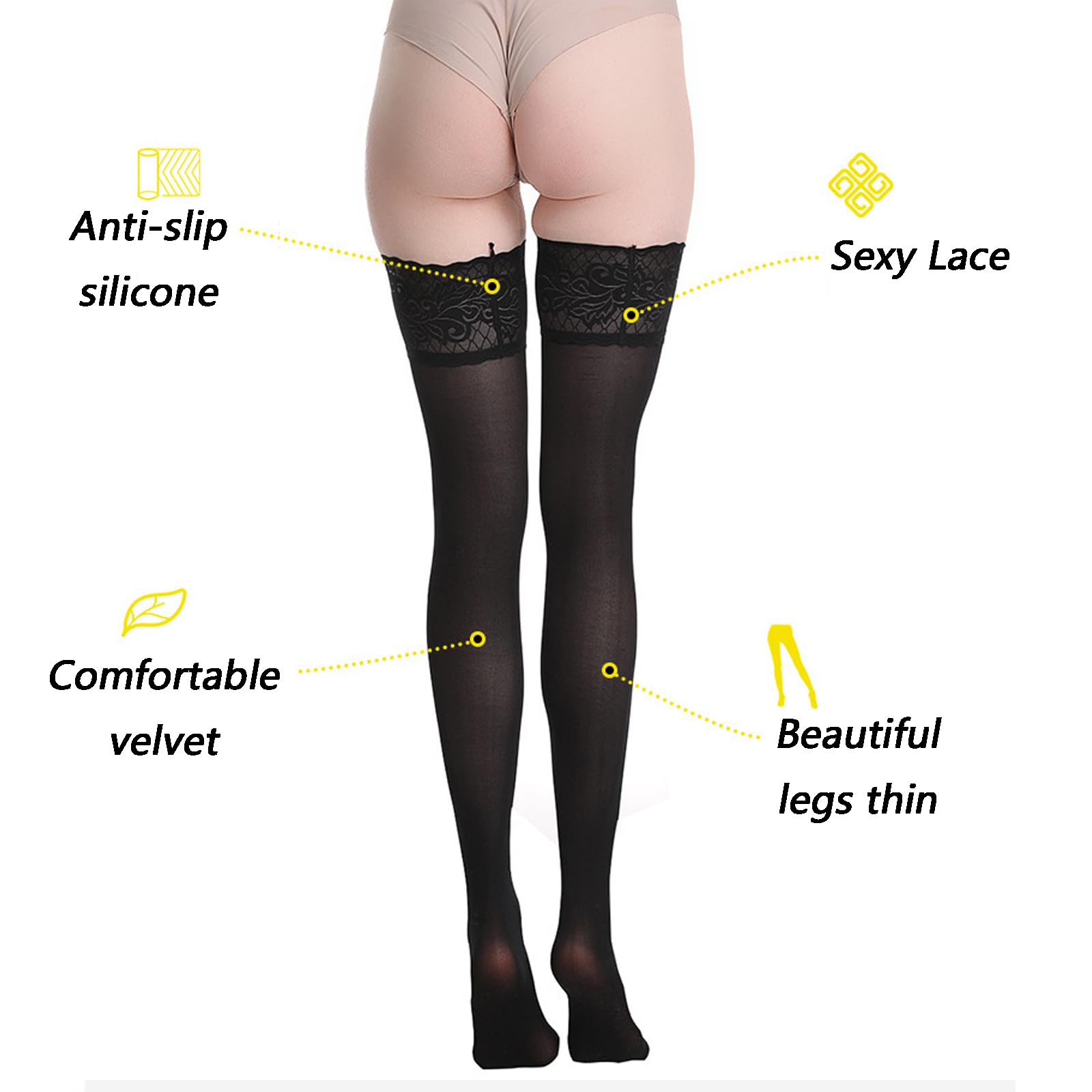 RUIBAVYA 8D Women's Sheer Shiny Lace Stockings - Silicone Non-Slip Hold-Up Thigh Highs for Elegant & Sexy Look | Perfect for Date Night, Cosplay, and Special Occasions
