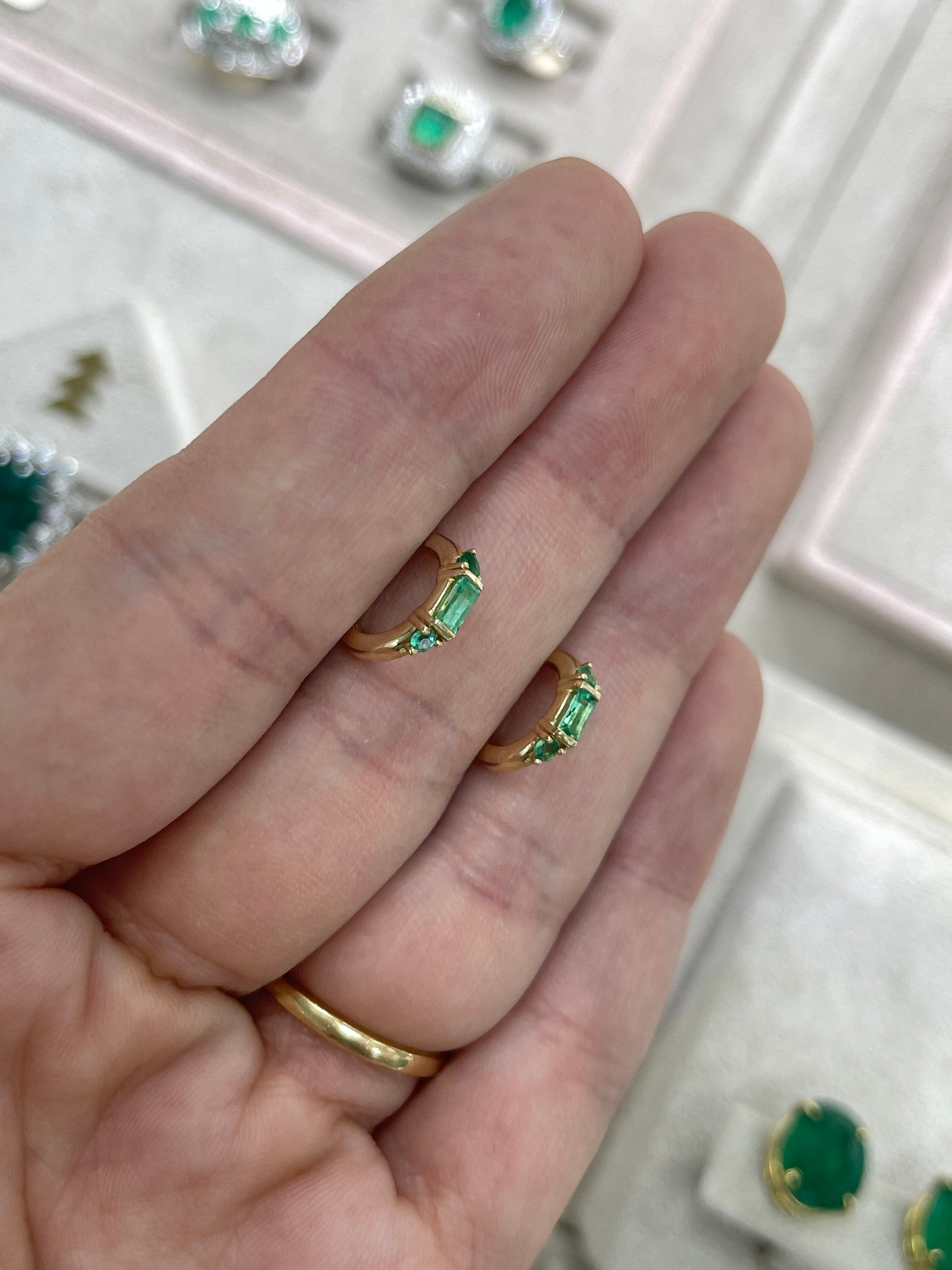0.50tcw Natural Emerald Half Hoop Earrings in 14K Gold - Elegant Petite Hoop Earrings for Women, Perfect for Everyday Wear, Office & Special Occasions