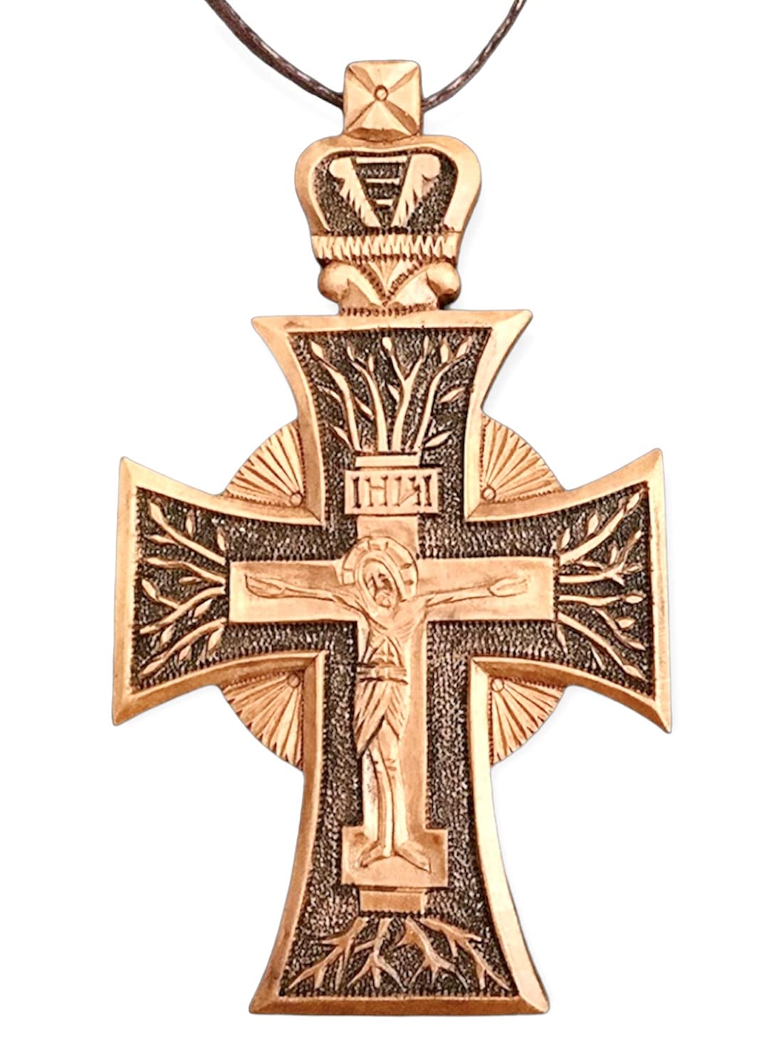 Handmade Wooden Orthodox Pectoral Cross Necklace with Leather Cord - Jesus Christ Crucifix for Religious Devotion & Spiritual Protection | Perfect for Church, Prayer & Daily Wear