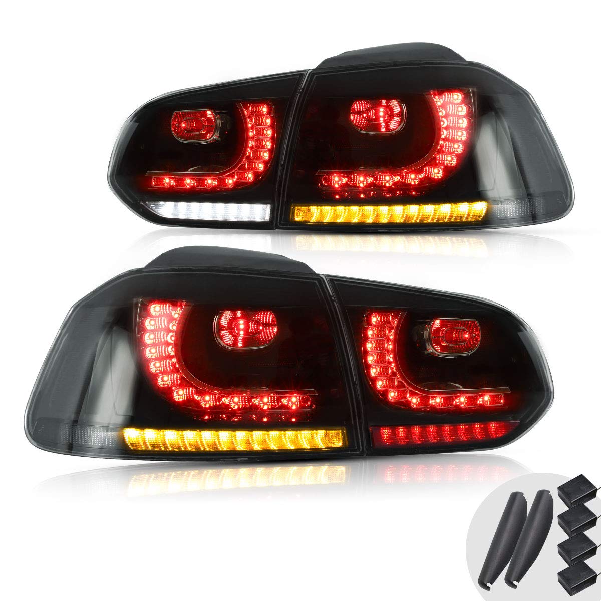 VLAND Smoked Tail Lights for 2010-2014 Volkswagen Golf 6 MK6 GTI & 2012-2013 Golf R - Black Lens Replacement - Upgrade Your Car's Style for Night Driving & Custom Look
