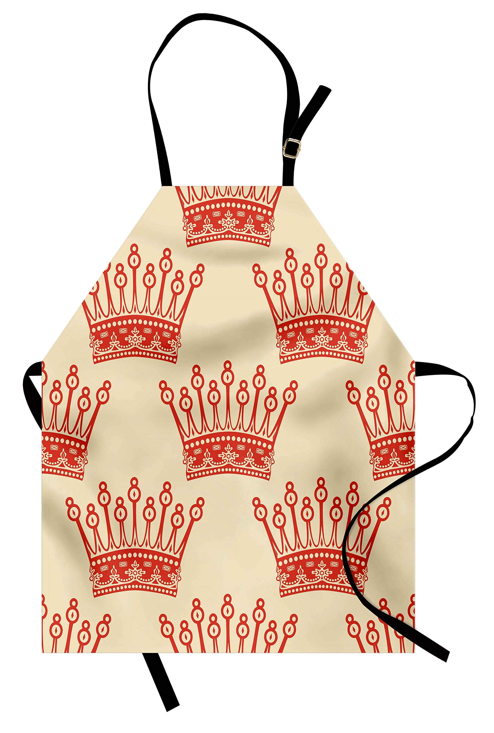 Ambesonne Queen Apron - Vintage Crowns Pattern Coronation Imperial Nobility Theme | Adjustable Neck Unisex Kitchen Bib Apron for Cooking, Baking, Gardening | Perfect for Home Chefs, BBQ Parties & Holiday Gifts (Vermilion Sand Brown)