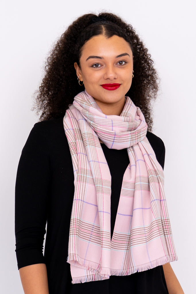 Warm Pink Tartan Plaid Scarf for Women - Soft Winter Fashion Accessory - Perfect for Cold Weather, Outdoors & Holiday Gifts